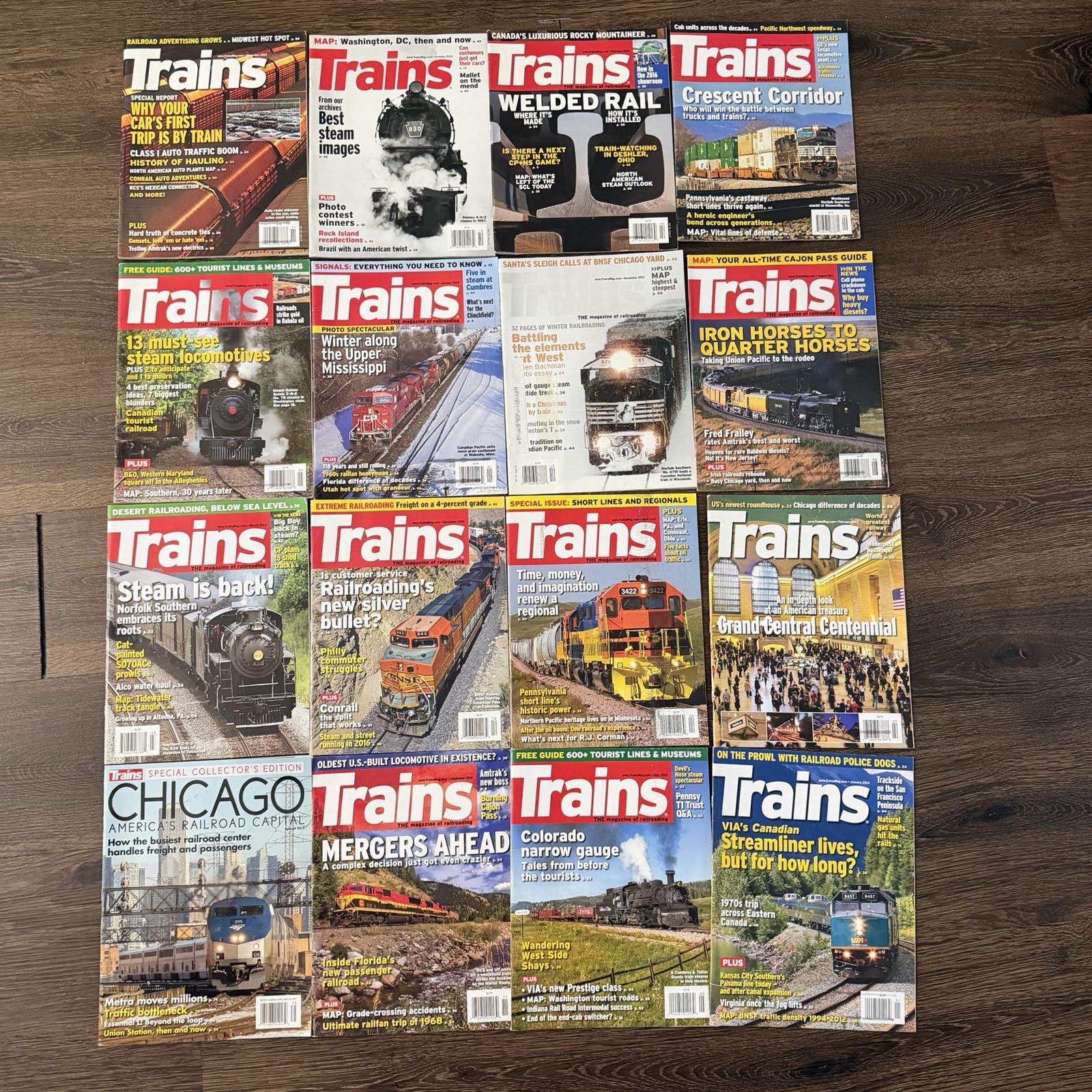 Trains Magazine Lot of 16 Railroad Steam Diesel Locomotives Chicago