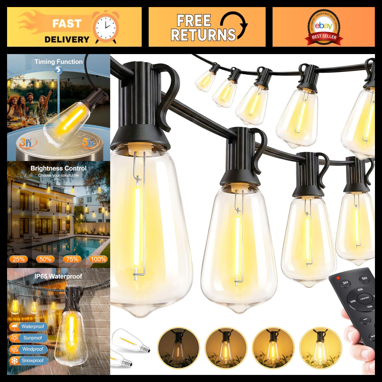 Outdoor Lights String Patio Outside - 100ft 30M LED Waterproof Light ST38