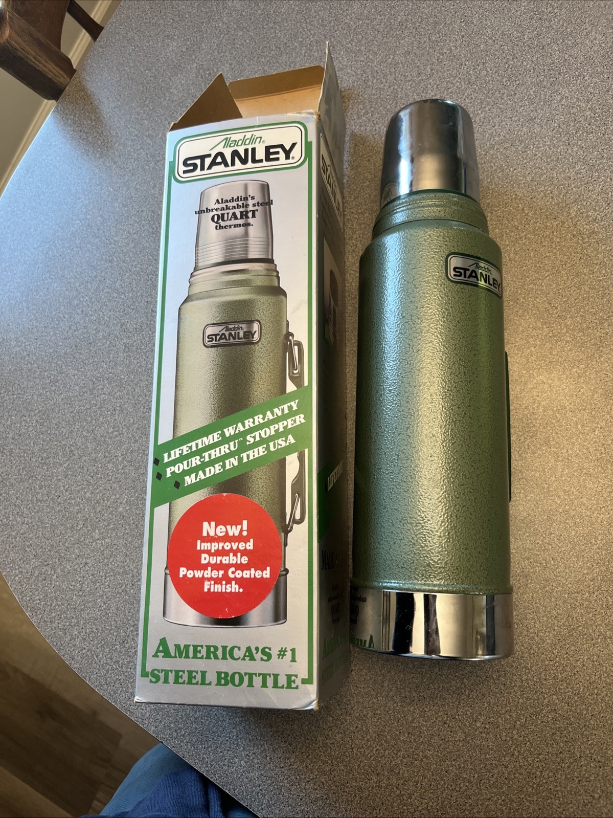 Vintage Stanley Aladdin Green Bottle Thermos A-944DH w/ Original Box