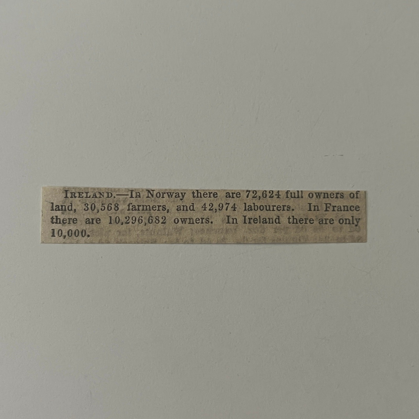 Ireland In Norway Full Owners of Land Farmers 1844 London Clipping SAI5-S8