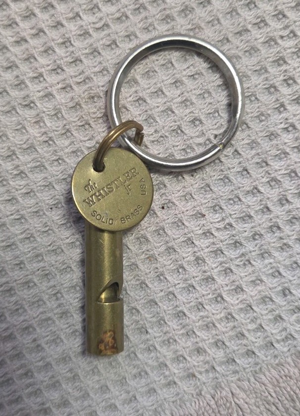 Antique The Whistler Jr Solid Brass Whistle Key Chain Made In USA