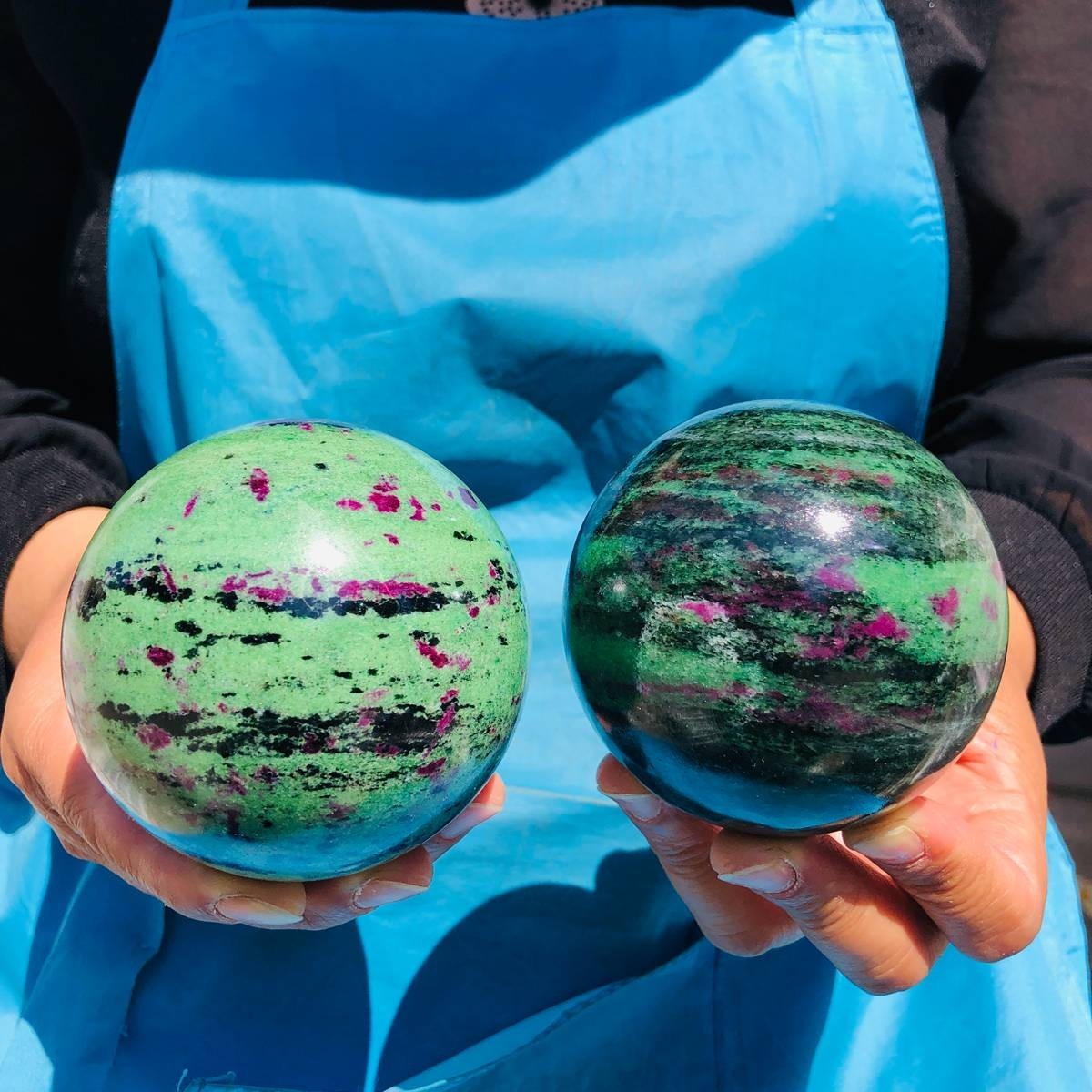 2pcs 3LB Large Natural Ruby Zoisite Sphere Crystal Healing Stone Specimen 5184