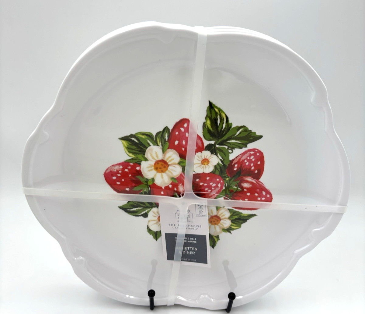 RACHEL ASHWELL THE FARMHOUSE MELAMINE Strawberry Floral Plates (SET OF 4)