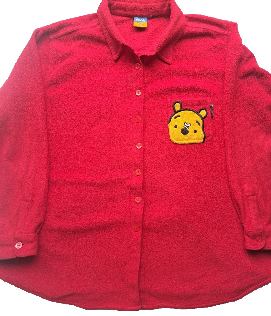 Vintage Women\'s Disney Winnie the Pooh Red Fleece Button-Up Shirt Size 1X/2X