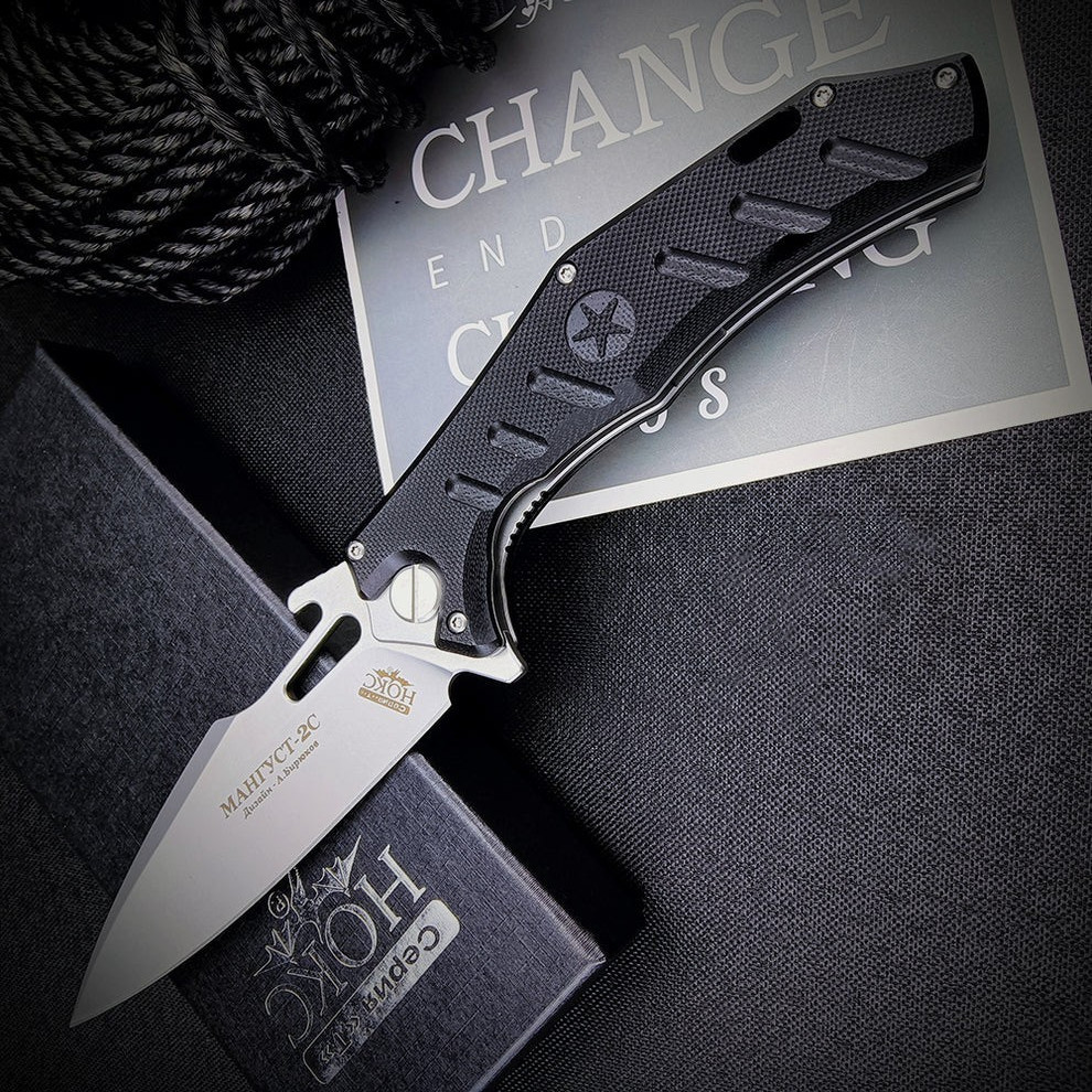 Tactical Russian HOKC Finka Mangust II Folding Blade Knife D2 Steel Blade + Clip