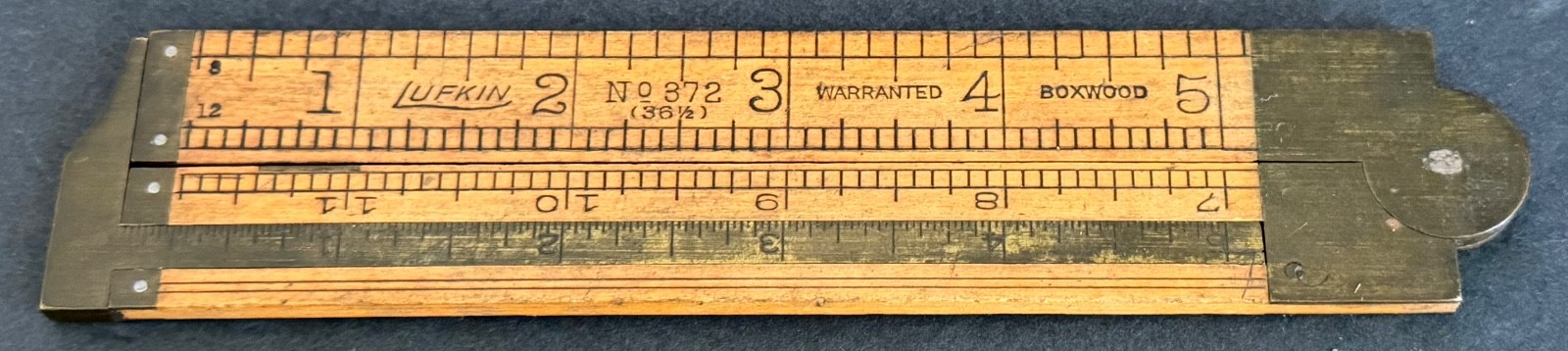 Vintage Lufkin No. 372 (36-1/2) Boxwood Brass Folding 12 Inch Ruler With Caliper