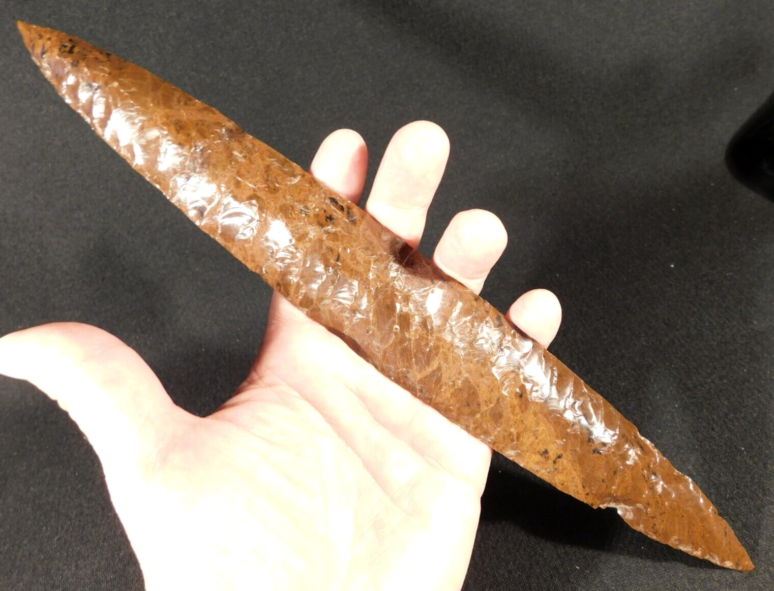 Huge Ancient COLIMA Mahogany Obsidian Blade Knife or Spear Mexico 203gr