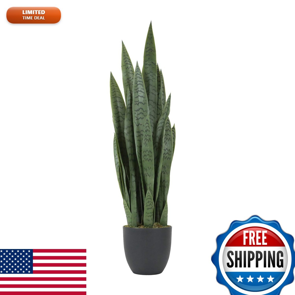 Worth Garden 3ft Artificial Snake Plant Sansevieria 28 Leaves Green with Black