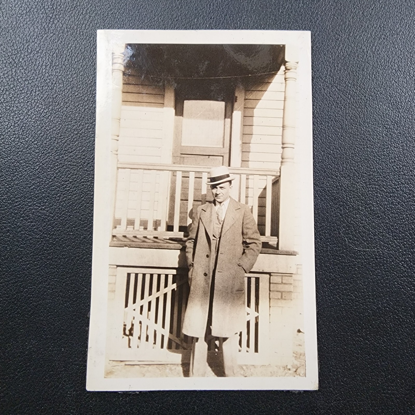 Late 1920s B&W Snapshot Photo, Well Dressed Handsome Man in Cold Weather Attire