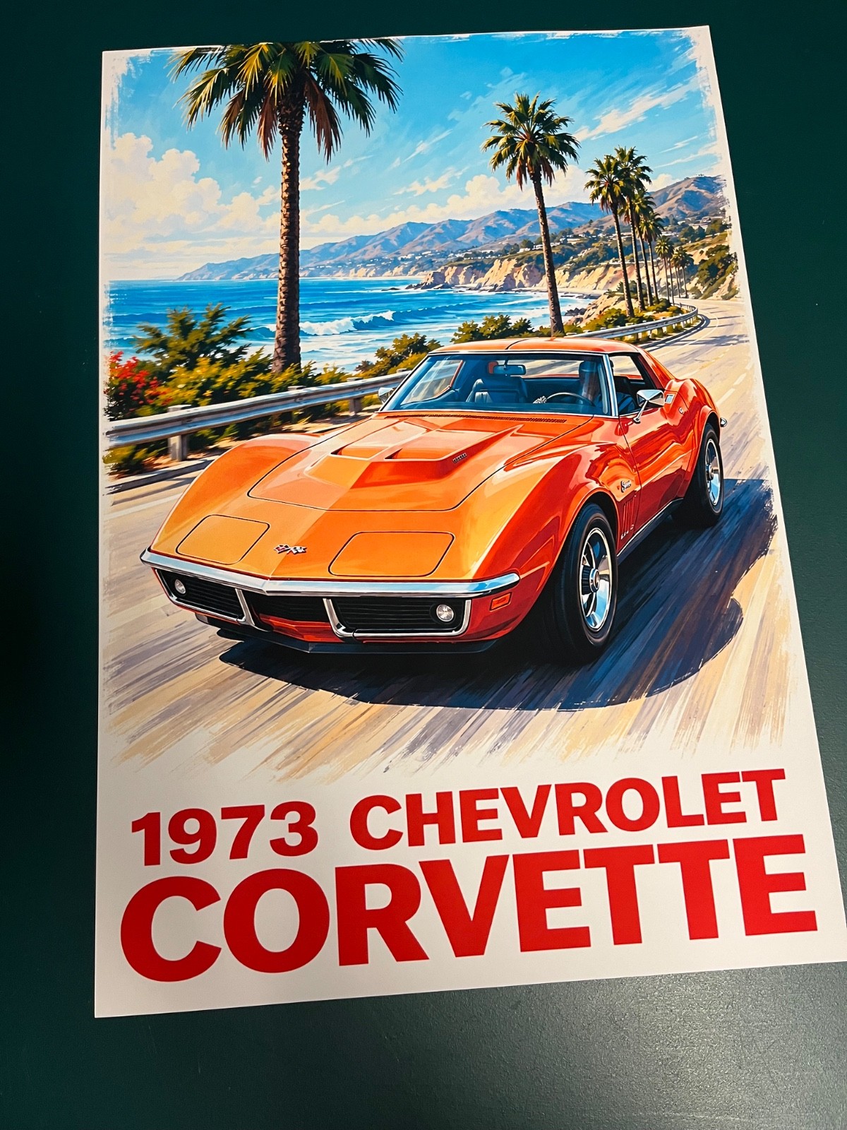 1973 Chevrolet Corvette Poster 13x19 Vintage Classic Sports Car Coastal Wall Art