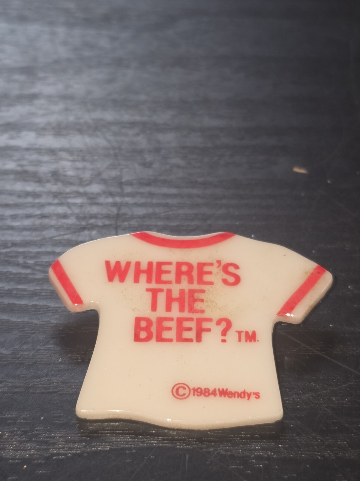 Vintage 1984 Wendy’s Pin Where’s The Beef? T Shirt White Red BUTTON