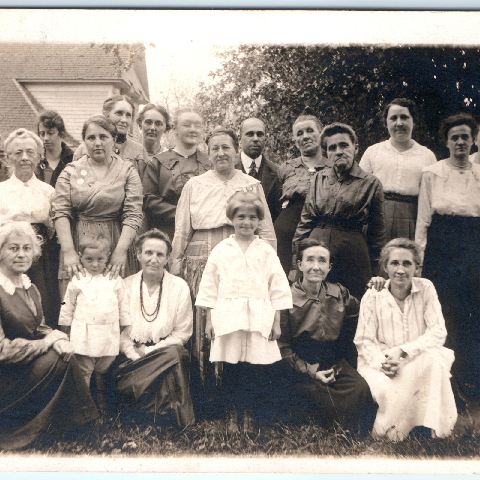 c1910s Large Family Group Women Children RPPC Photo Outdoor Portrait Postcard