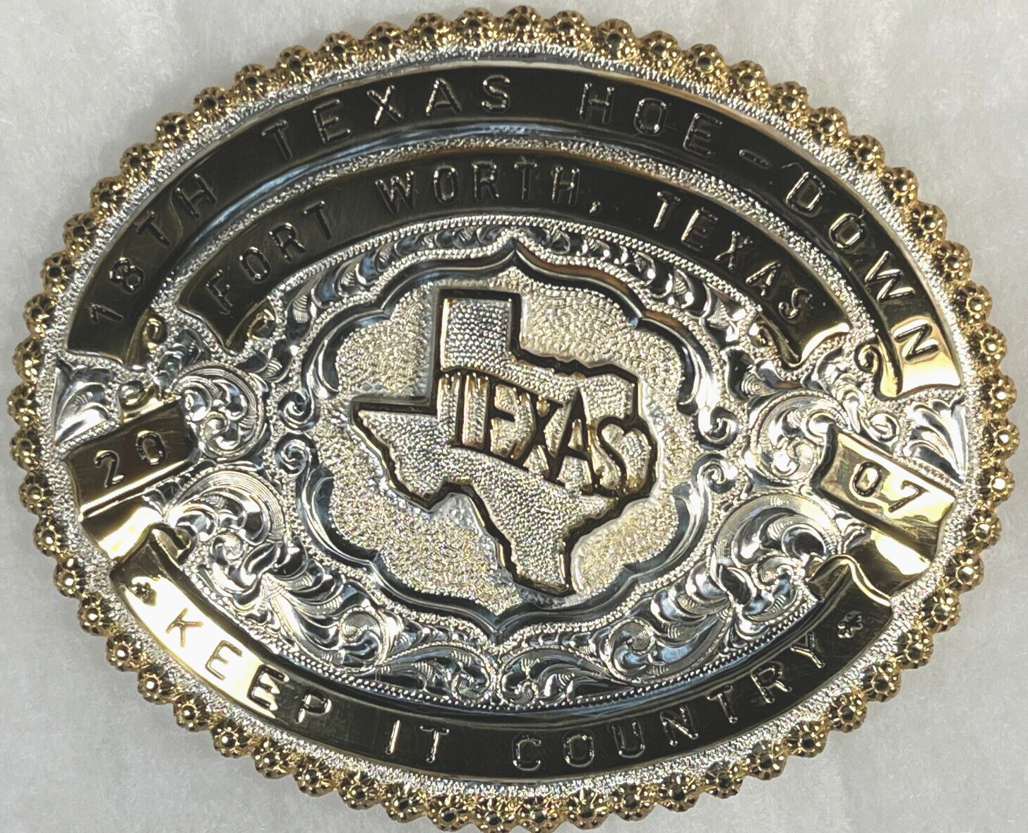 18t TEXAS HOE-DOWN Keep it Country 2007 Dance BELT BUCKLE Fort Worth TX Crumrine