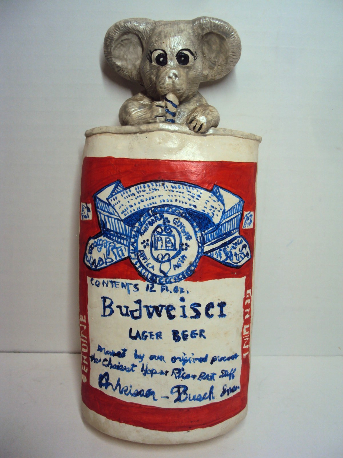 Vintage Chalkware/Ceramic Beer Can Art HTF 1970\'s Bar Advertising Budweiser