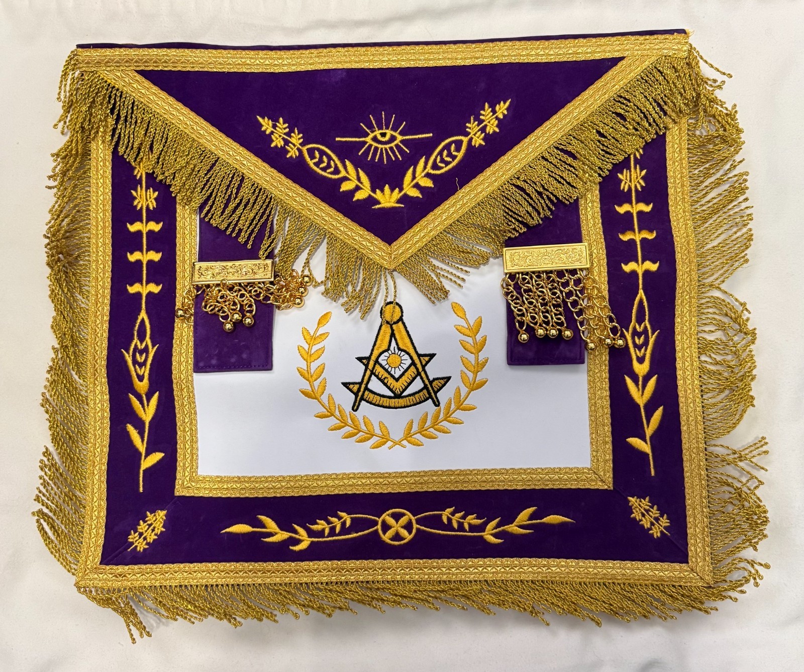 Masonic Past Master Apron Purple Gold Embroidery Fringe Regalia
