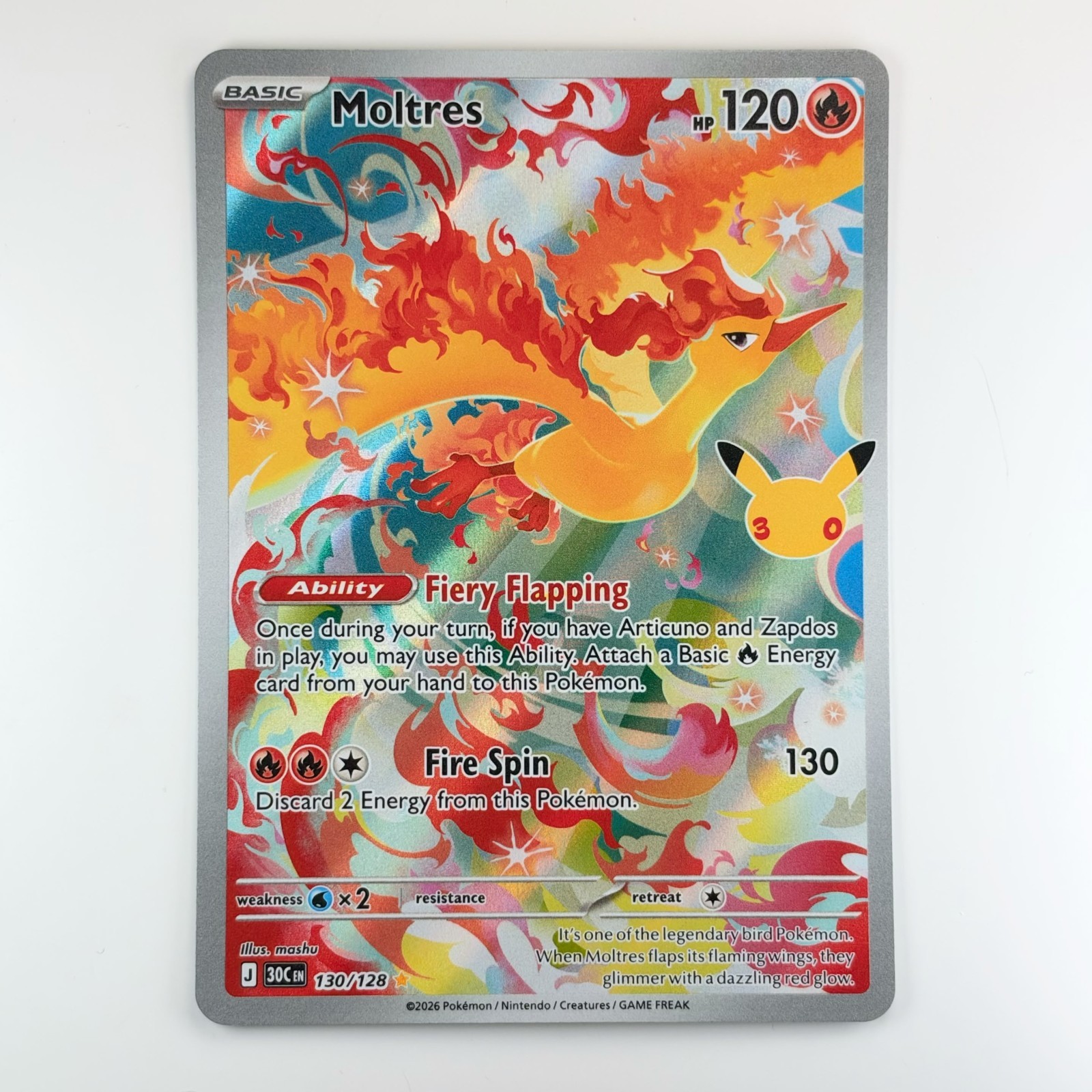 Moltres 130/128 : Illustration Rare - Pokemon 30th Celebration (30C) / NM