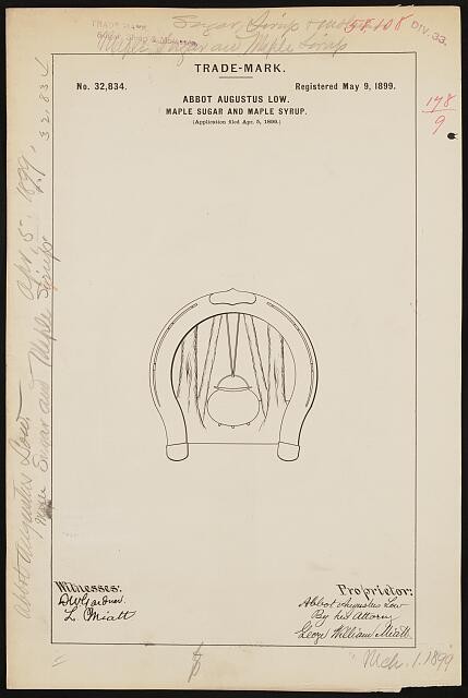 Abbot Augustus Low 1899 Maple Sugar Maple Syrup Trademark Horse Shoe Logo