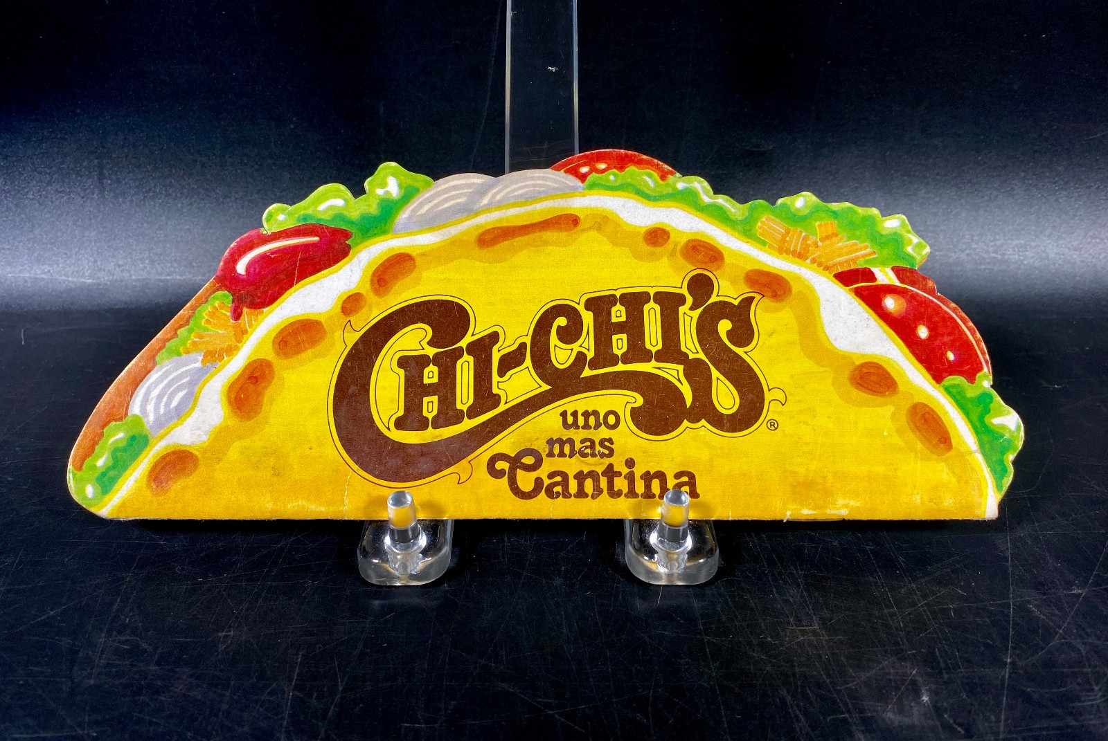 Vintage Chi-Chi's Uno Mas Cantina Restaurant Menu ~  Taco Shape Cambridge Print