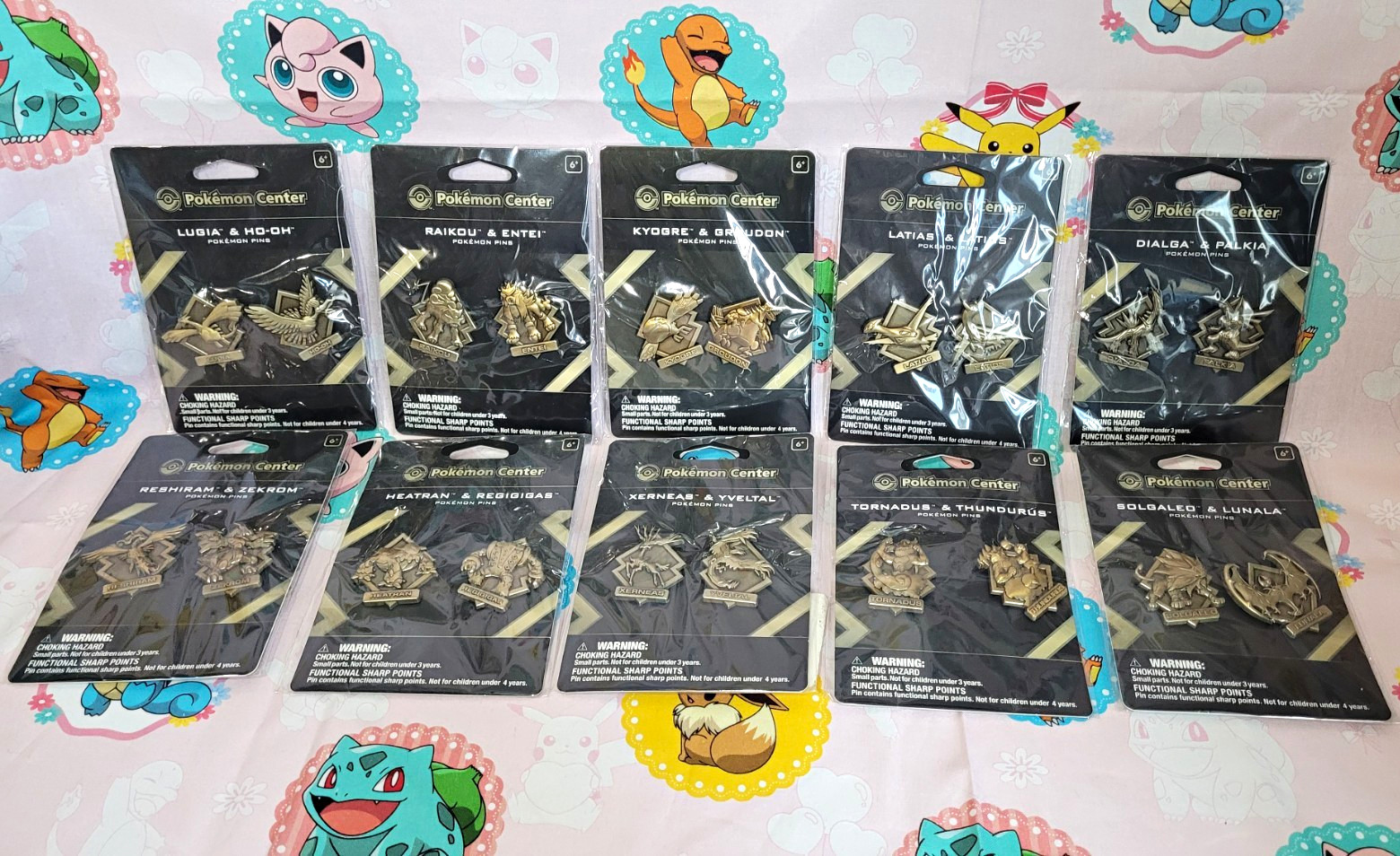 Pokemon Center Gold Enamel Lapel Pin Set RARE FIND