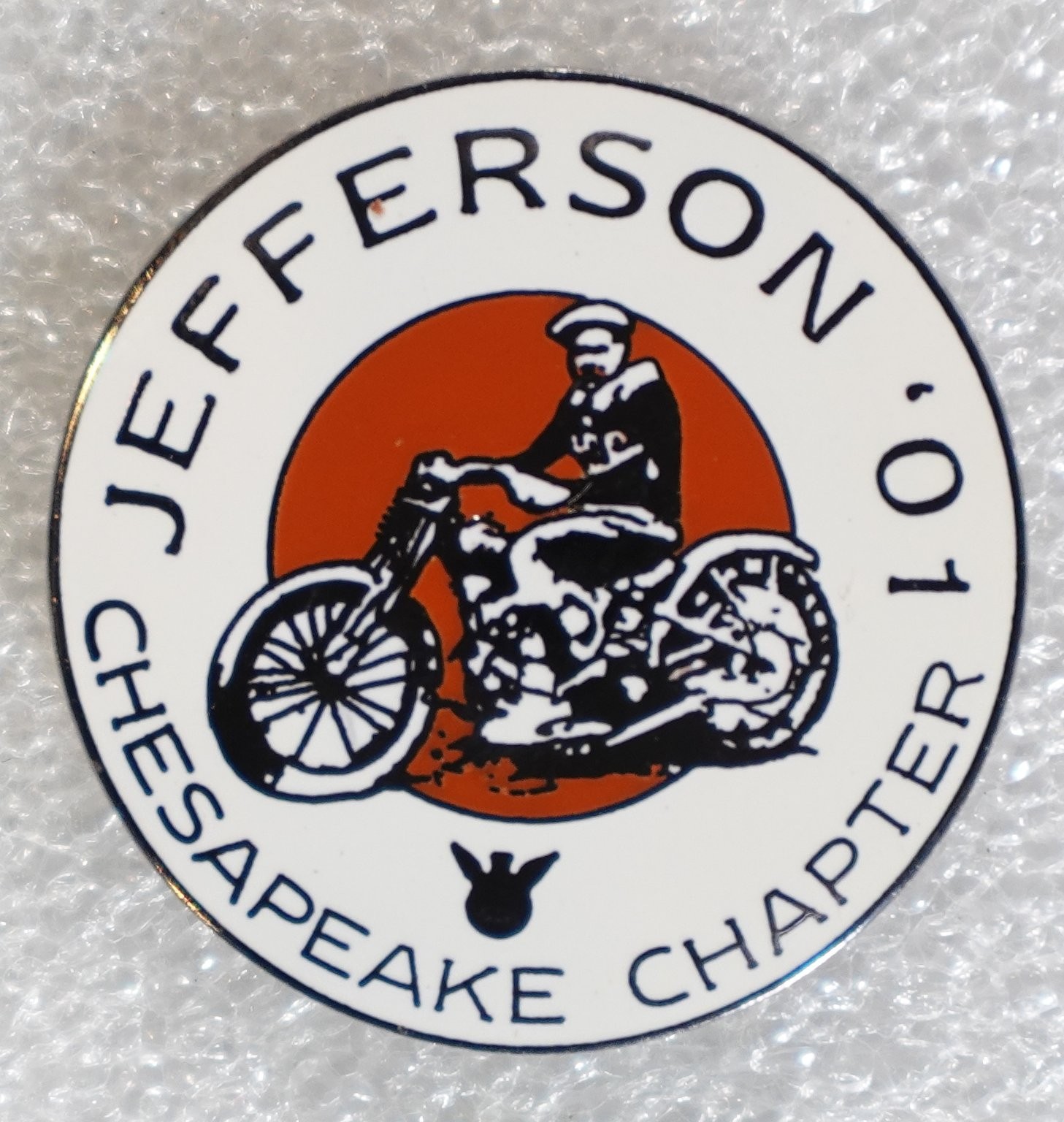 Jefferson Chesapeake Chapter Motorcycle \'01 Pinback Button Round Approx. 1\