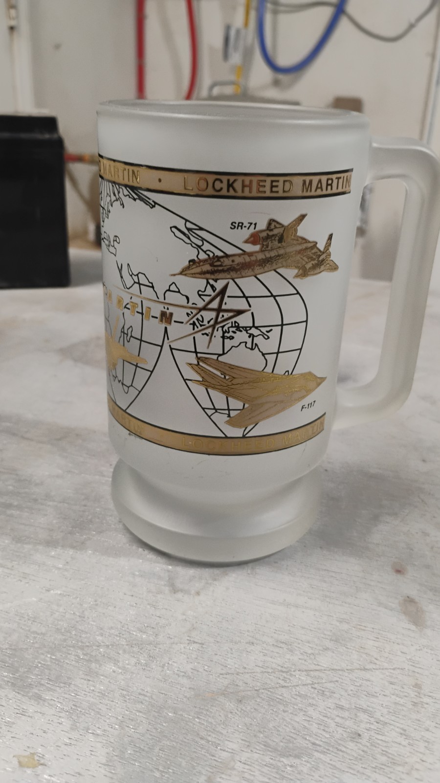 Lockheed Martin frosted glass stein 5 warplanes F35,U-2,F-22,SR-71,F-117