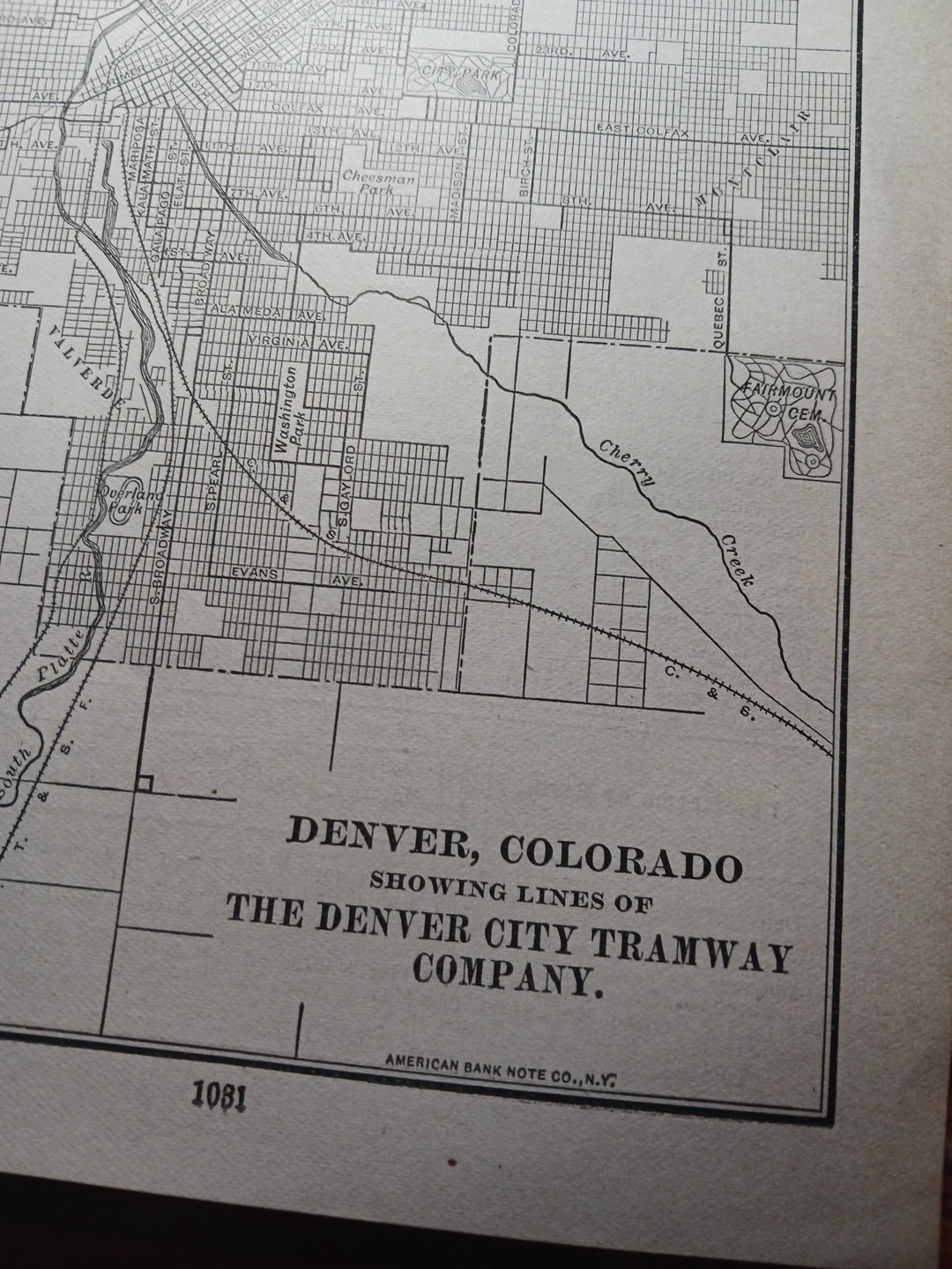 1909 Train Route Map DENVER CITY TRAMWAY COMPANY downtown Street Trolley Car CO