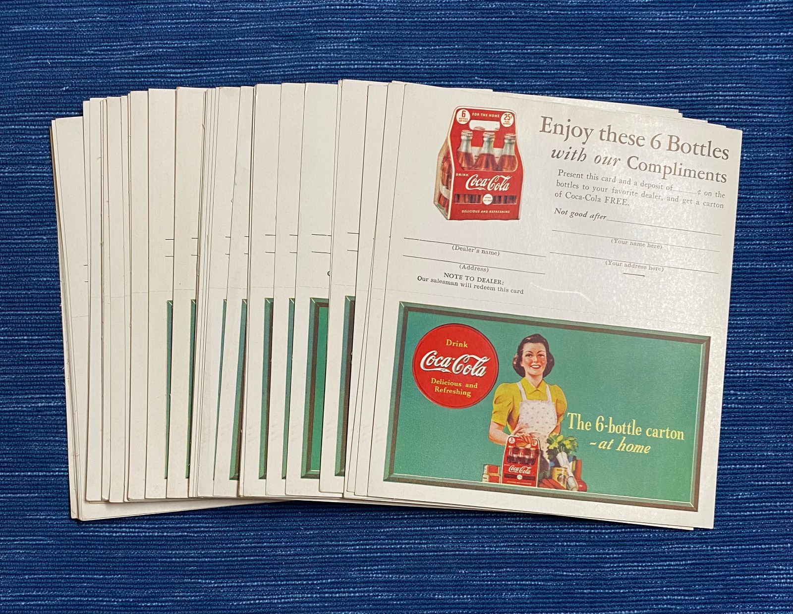 VTG Lot 40 1950s Coca Cola Free 6 Pack Carton Card Coupon MCM Coke Advertising