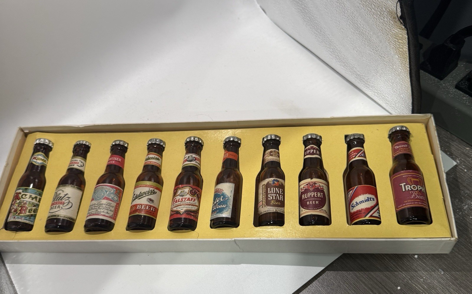 Vintage Miniature Beer Bottle Set of 10 Nationally Famous Brands Original Box