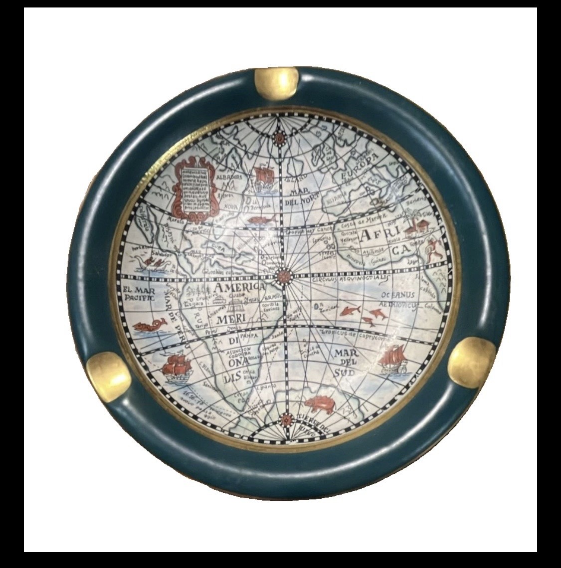 Heygill Import Hand Made in Italy 504C World Map Ceramic Ashtray