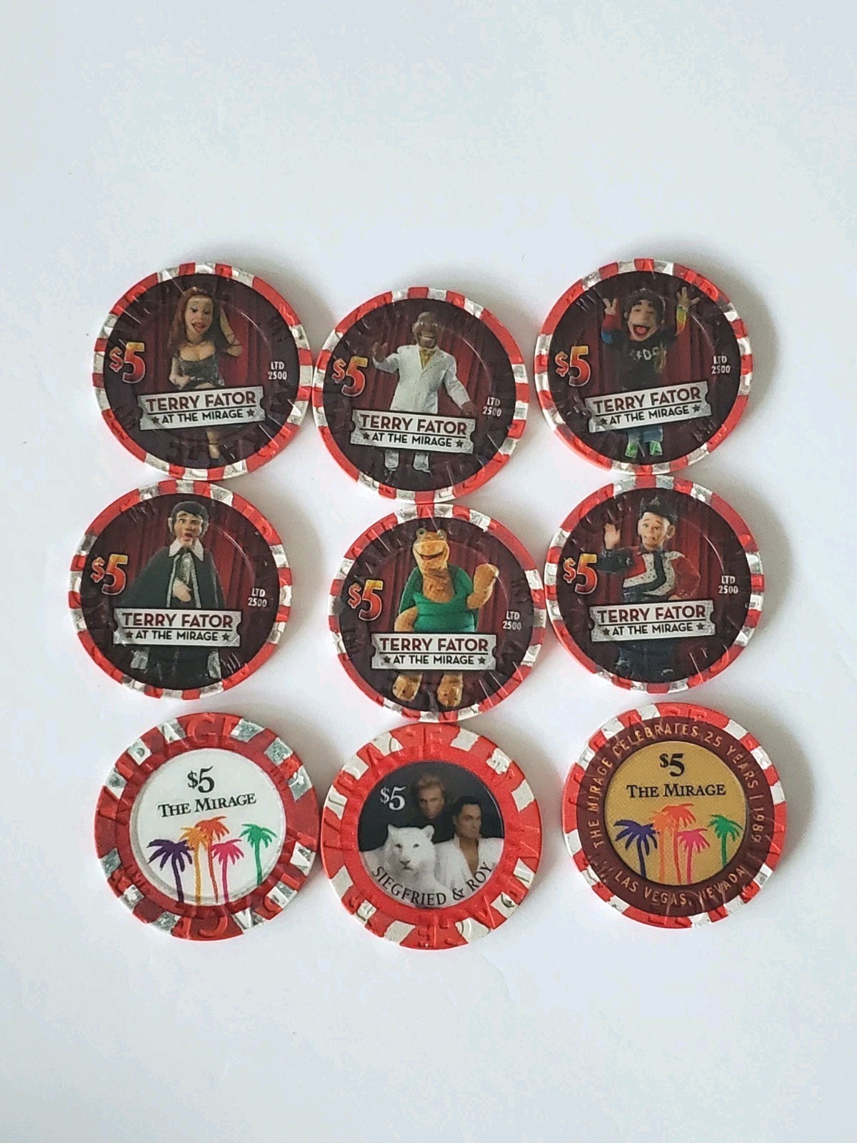 RARE LTD TERRY FATOR SIEGFRIED & ROY MIRAGE $5 Casino Chip Las Vegas Nevada 