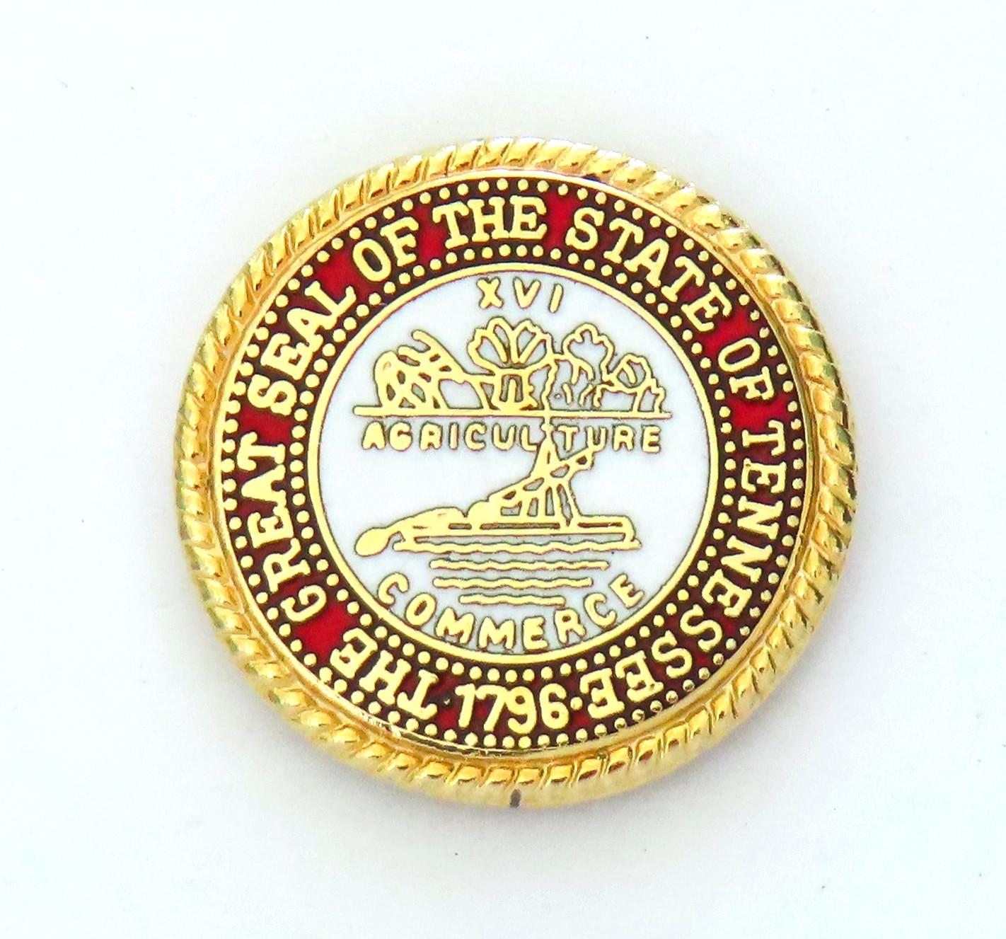 Tennessee Agriculture Commerce Lapel Pin Vintage Great Seal Enamel Gold Tone Red