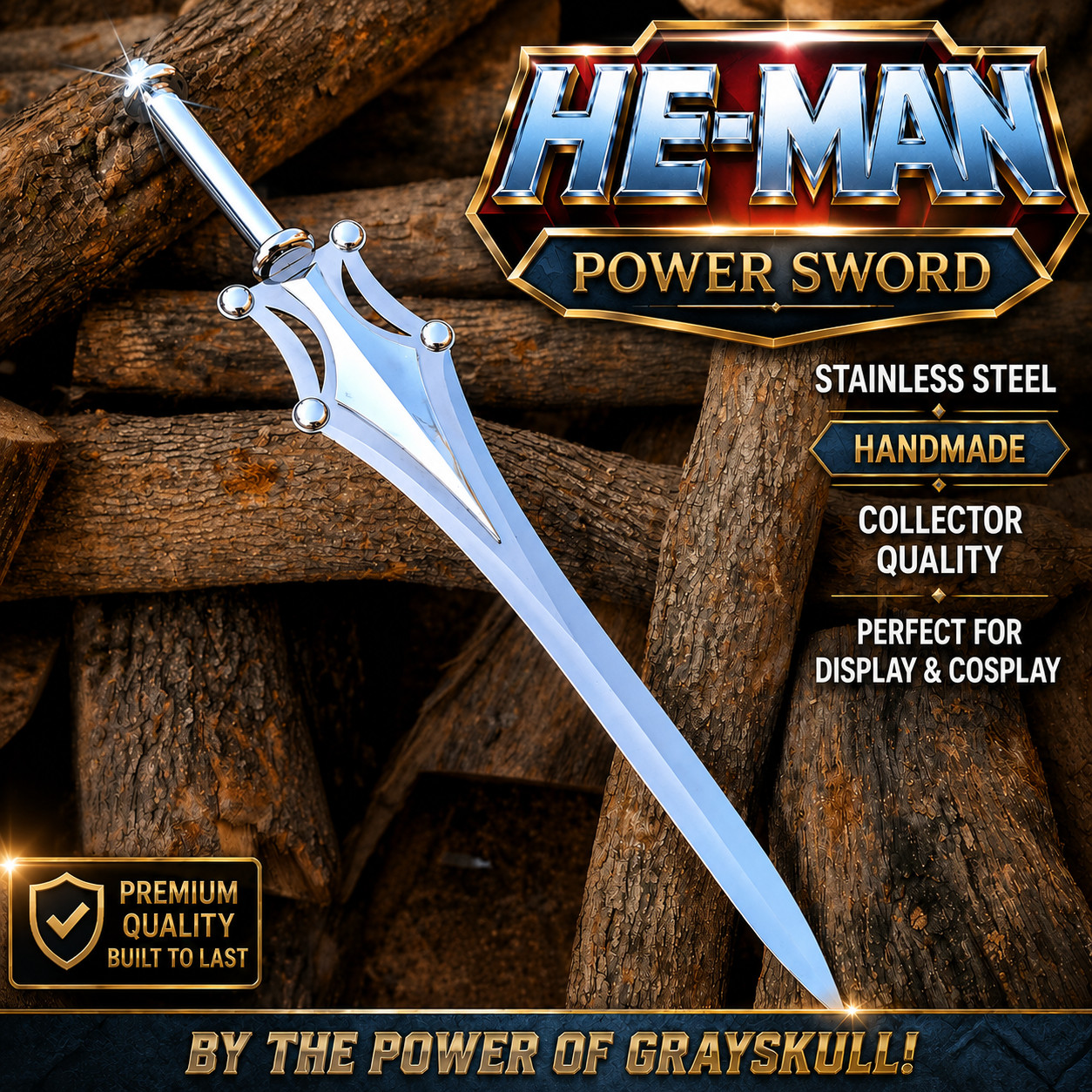 He-Man Power Sword Replica Stainless Steel Collectible With Leather Sheath Gift