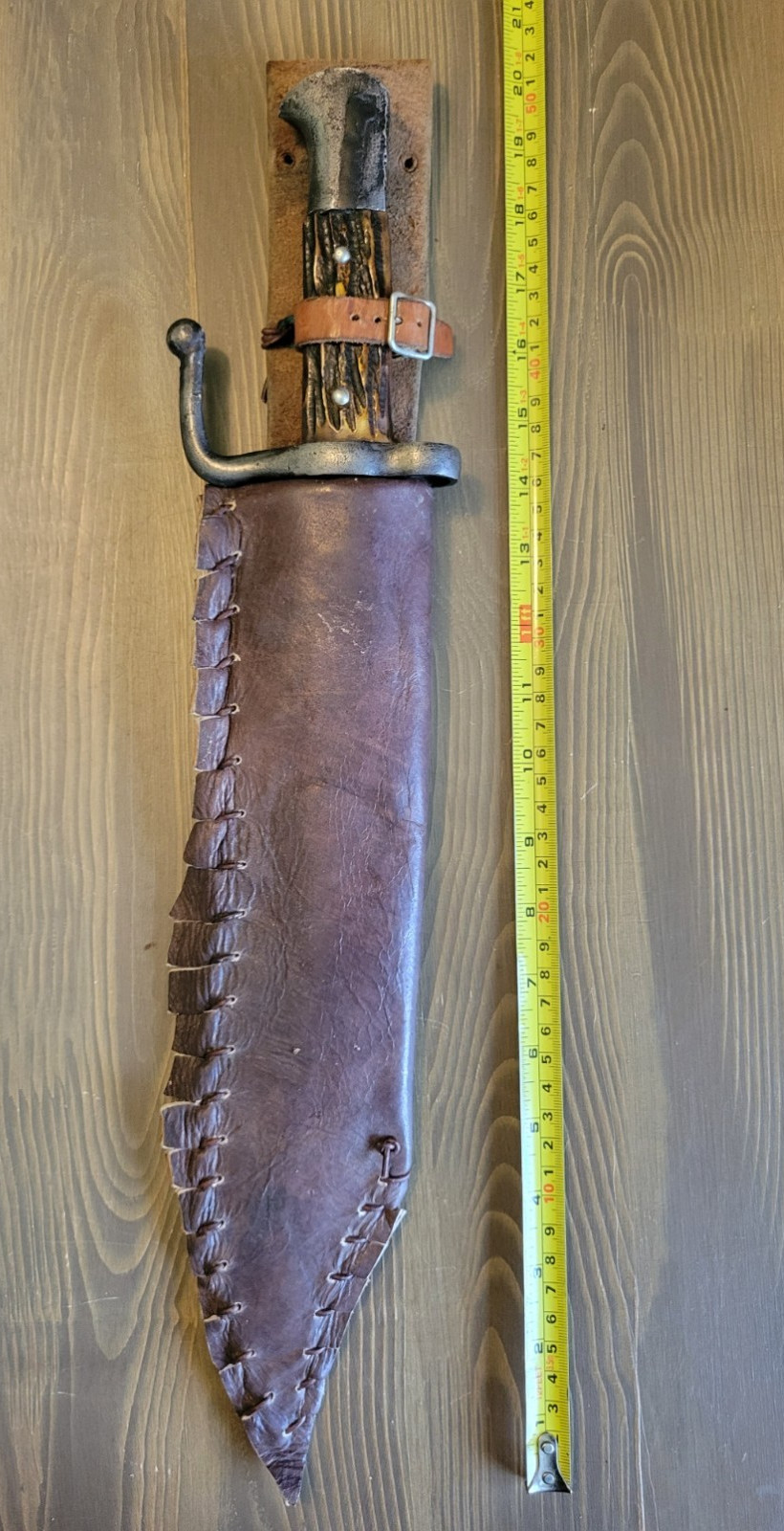 Antique German Bayonet Modified to a Stag Handle Bowie/Fighting Knife w/Sheath