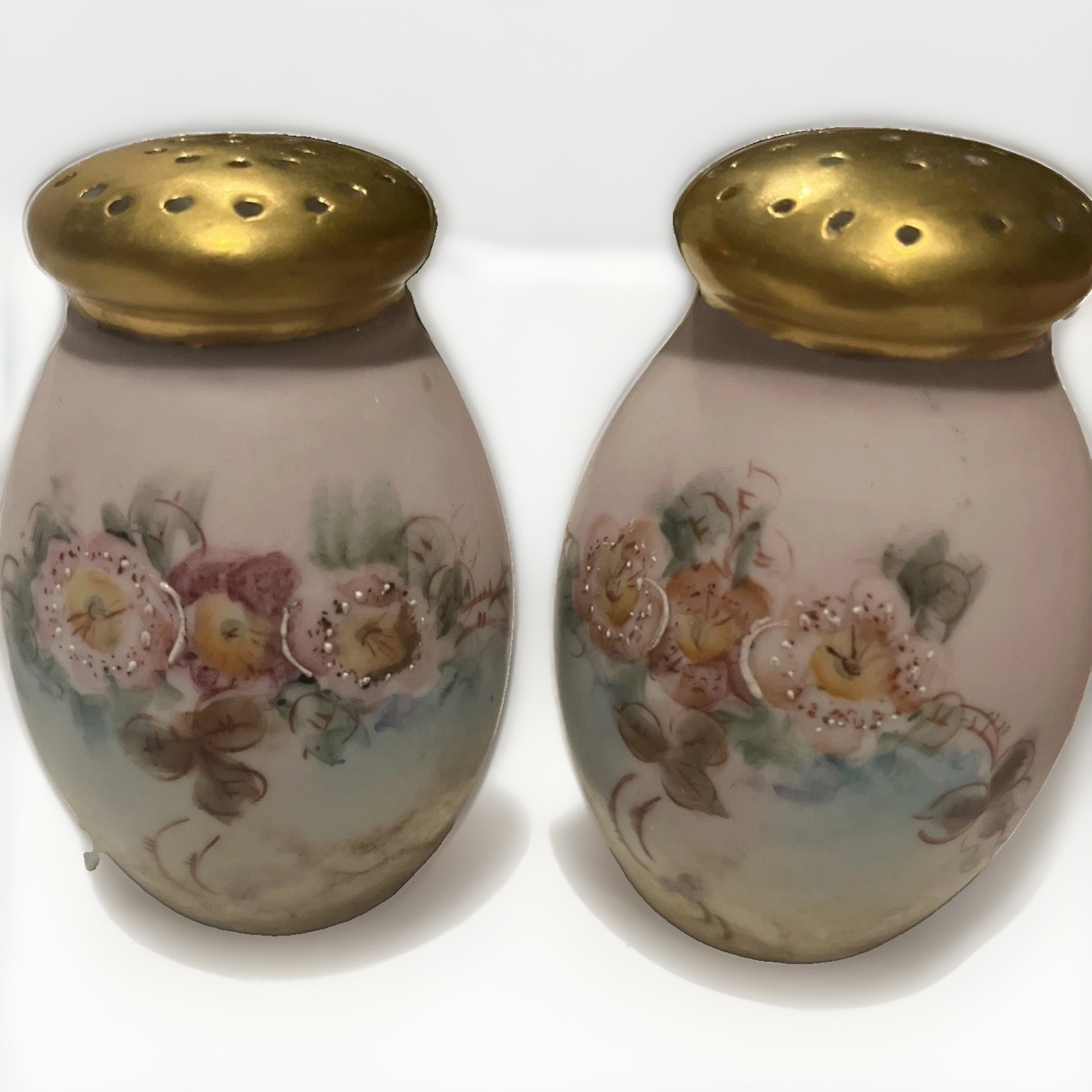 Two Vintage Sanborn-Bohm Hand-Painted Porcelain Salt & Pepper Shakers with Roses