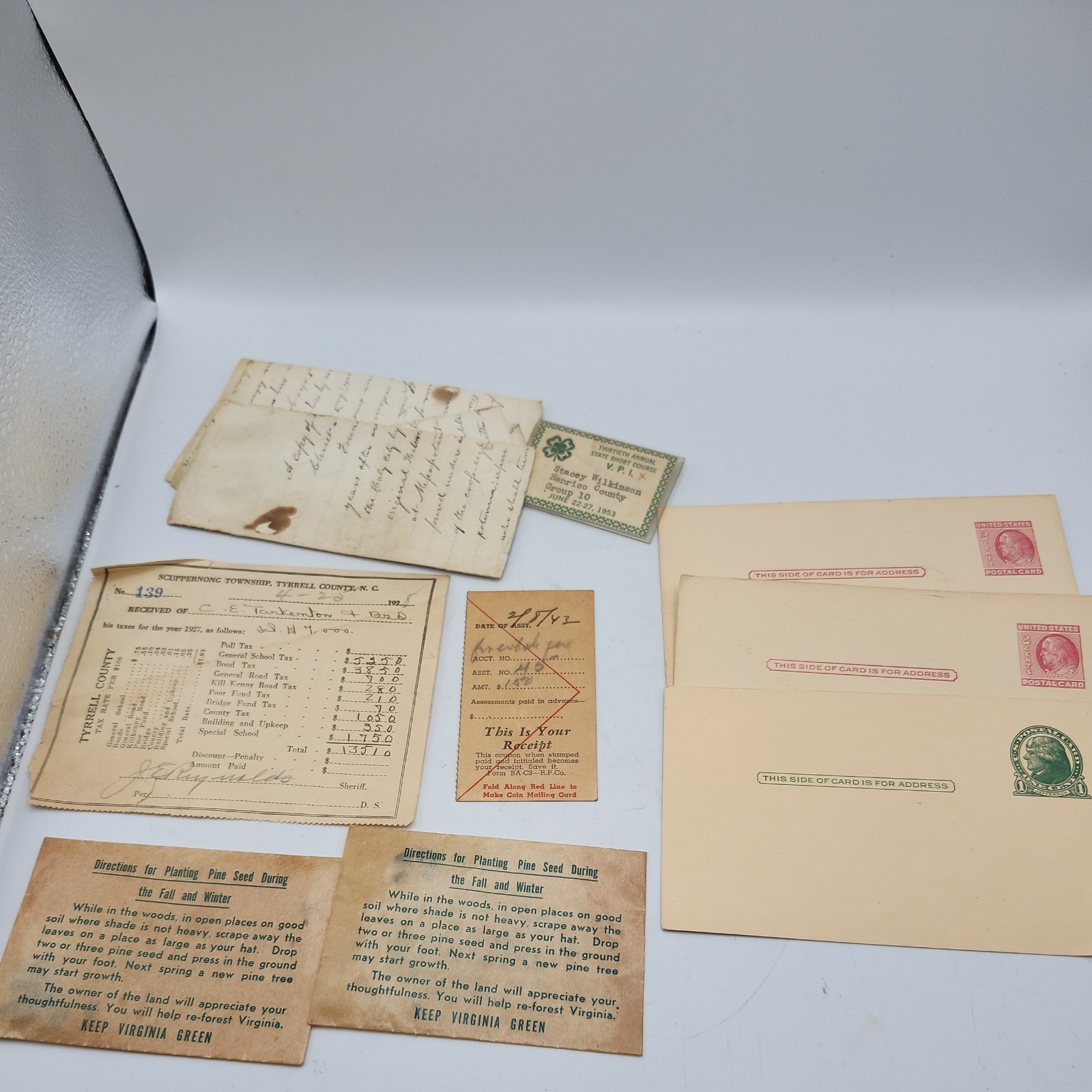 Vintage Antique Paper Ephemera Mail Postcard Tax Paperwork Receipt
