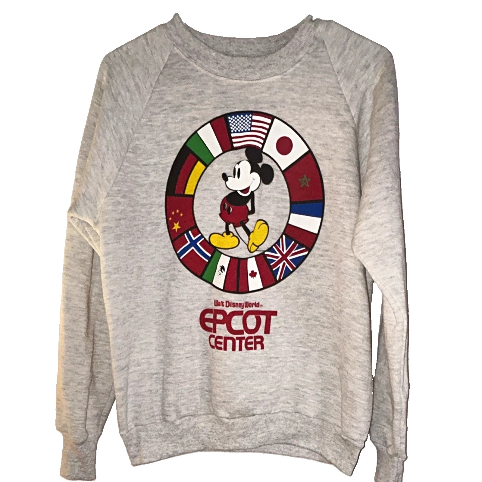 Vtg 80s Disney Mickey Mouse Walt Disney World EPCOT Center Grey Sweatshirt M