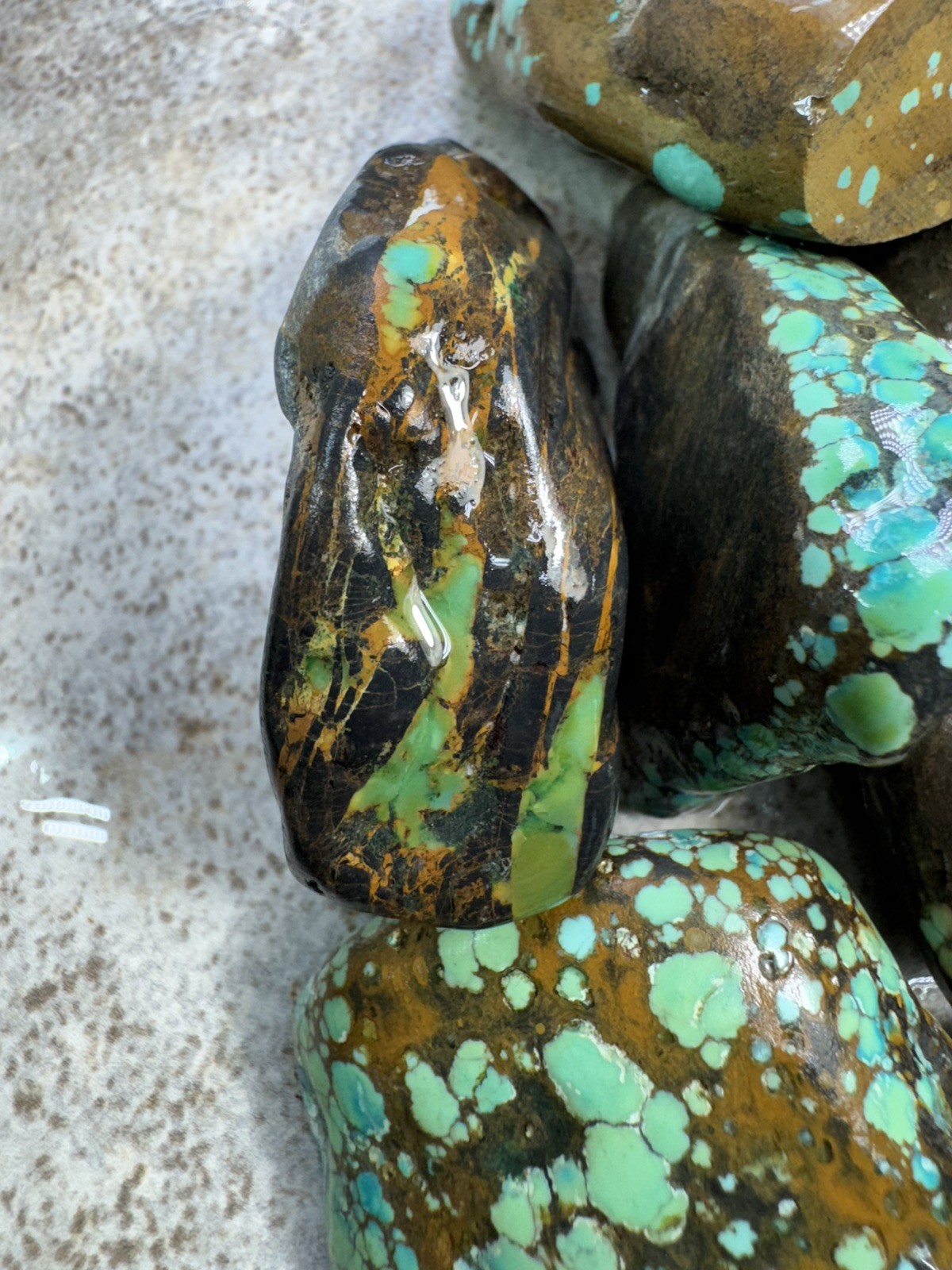 One pound Hubei turquoise. Apple green spiderwebs stabbed 