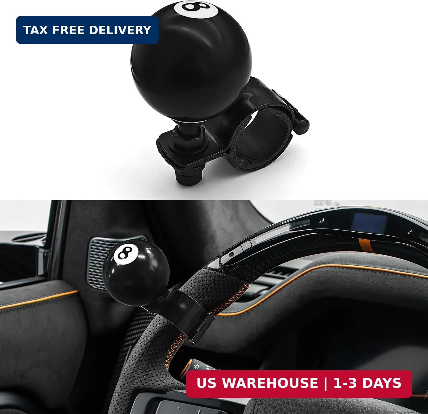 8 Ball Steering Wheel Knob Spinner, Suicide Knob, Heavy Car Turning Suicide Spin