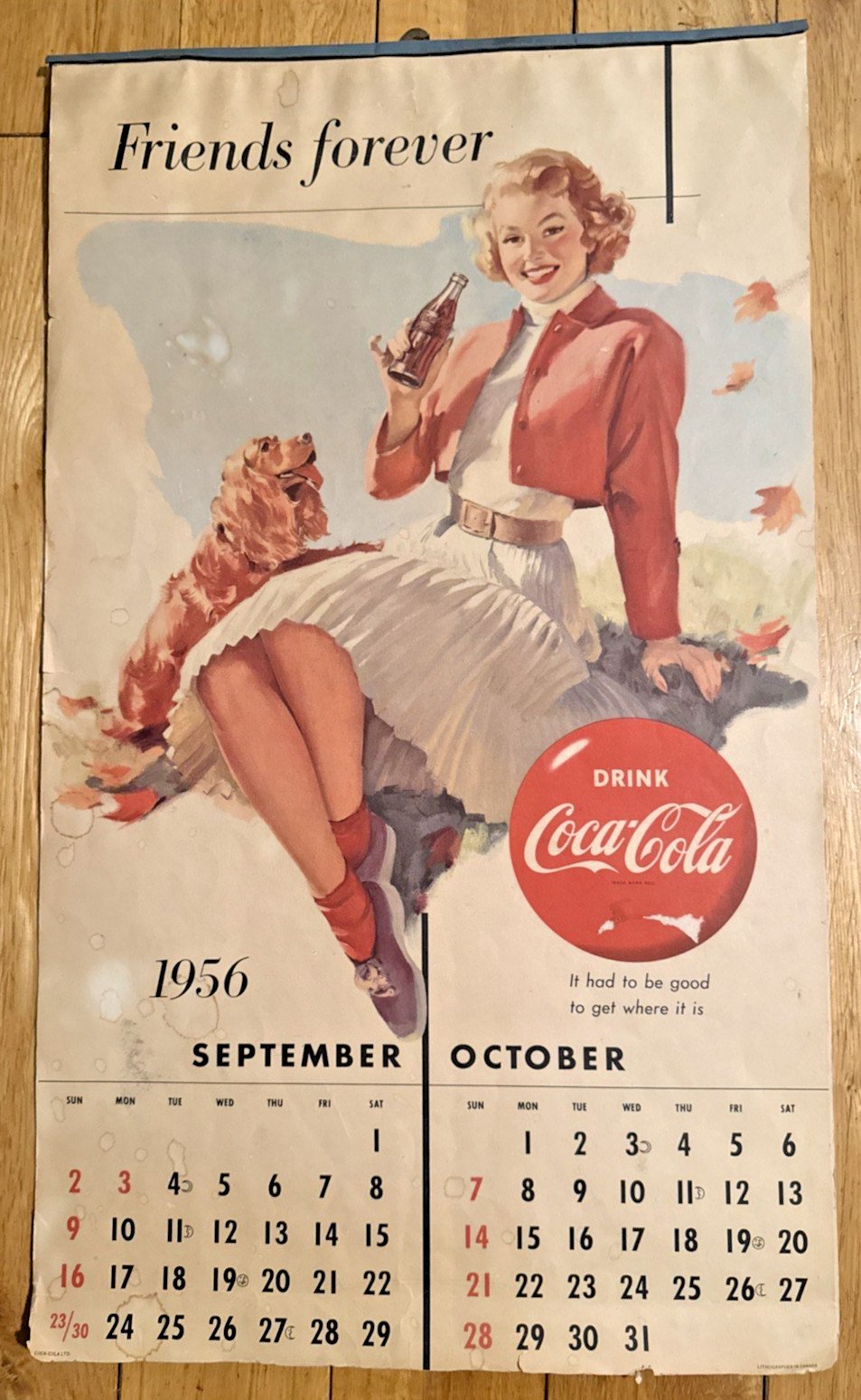 ORIGINAL Complete 1956 COCA-COLA Advertising Calendar - 6 PAGES - 13