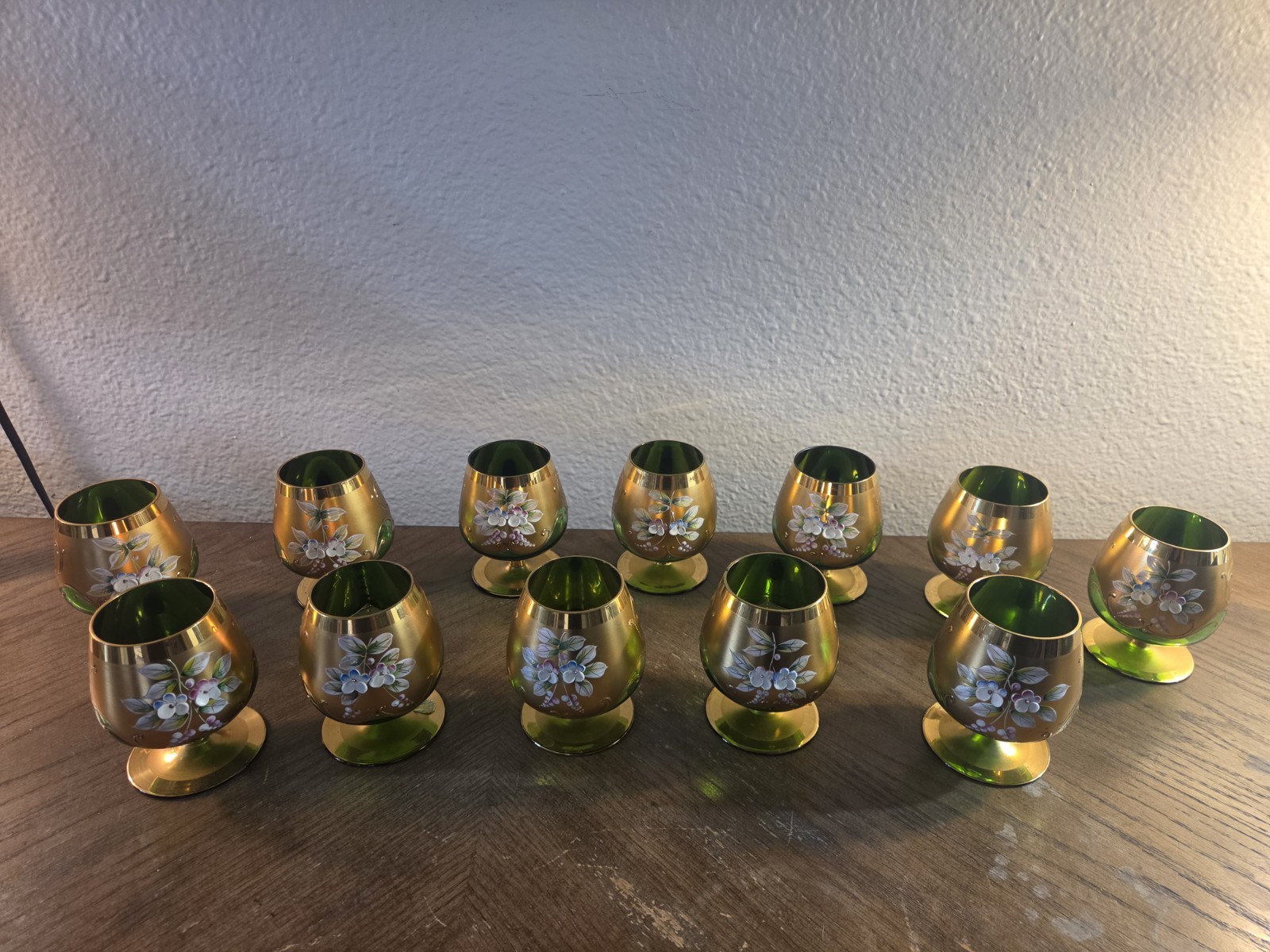 Set of 12 Green Gold Floral Bohemian Shot Glasses