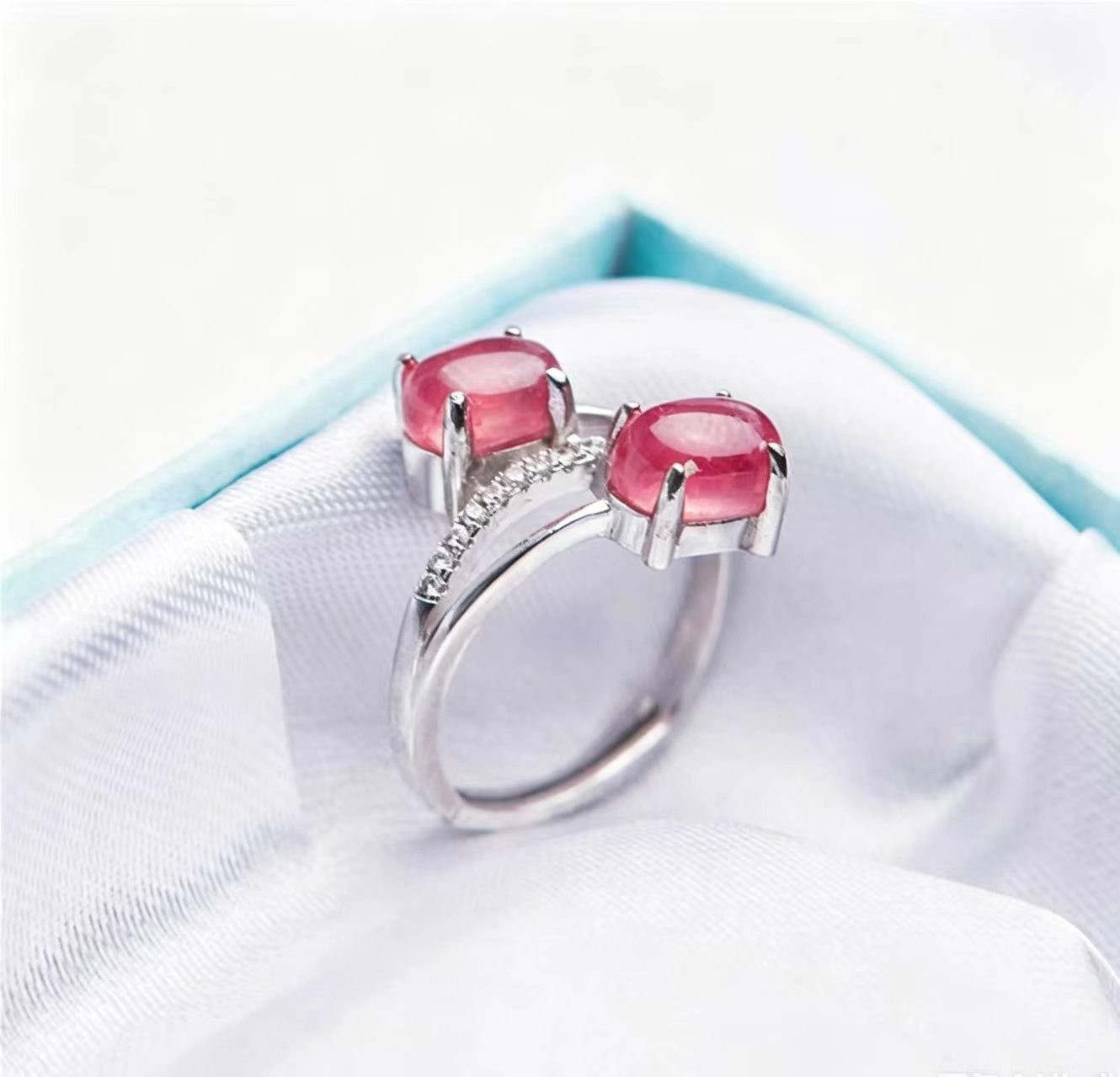 Genuine Natural  ice Rose Rhodochrosite Lady Adjustable Size Round Ring