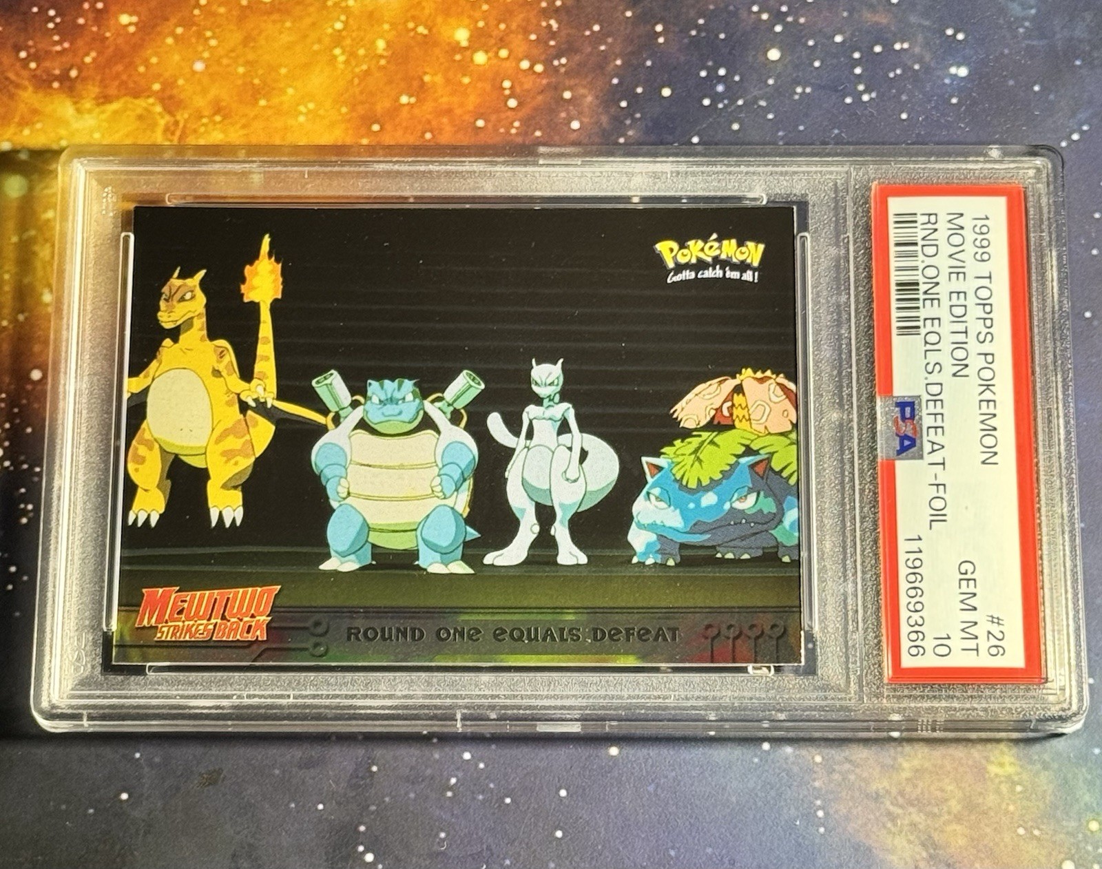 Topps 1999 Pokemon Movie Edition #26 Round One Equals Defeat Foil PSA 10