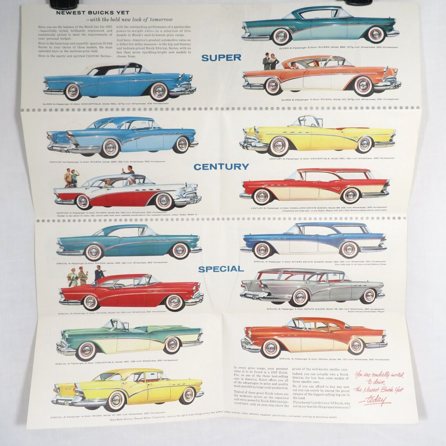 Vintage 1957 Buick Picture Book Of The 57 Automobile Foldout Brochure Poster