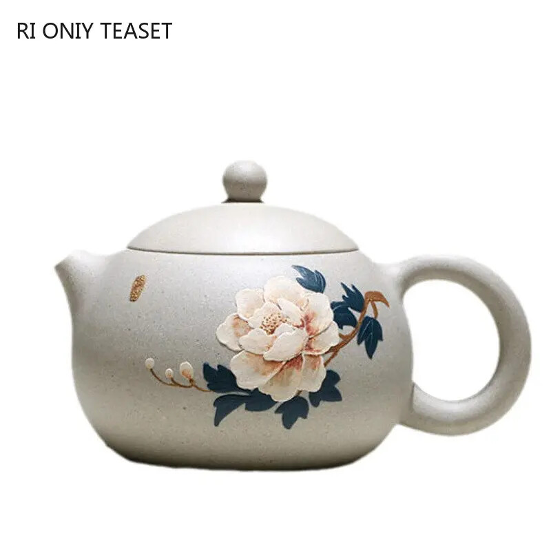 Chinese Yixing High-end Purple Clay Teapots Mud-painted Peony Xishi Tea Pot Chinese Yixing High-end Purple Clay Teapots Mud-painted Peony Xishi Tea Pot