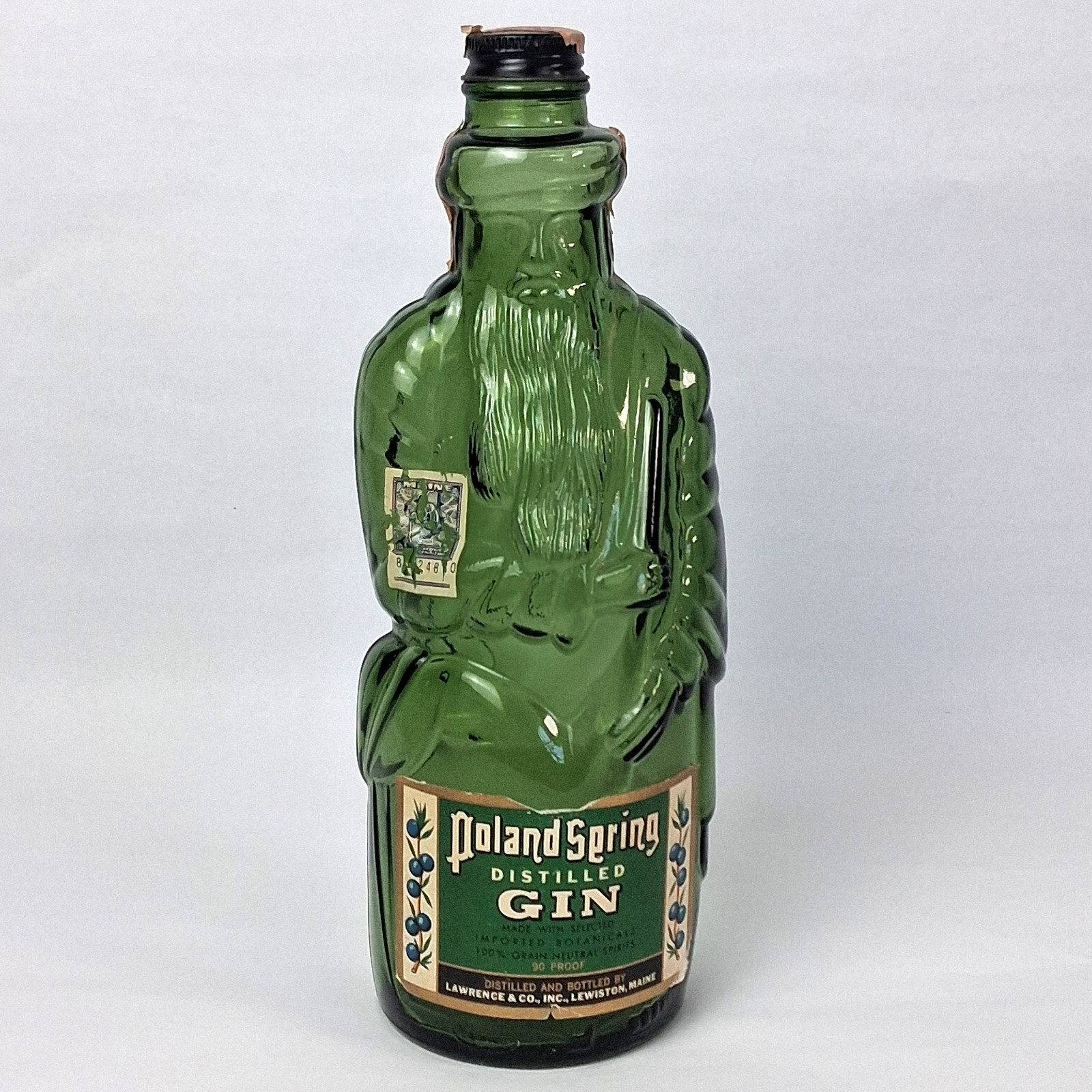 Vintage \'70s Emerald Green Poland Spring Distilled Dry Gin Moses Bottle with Top