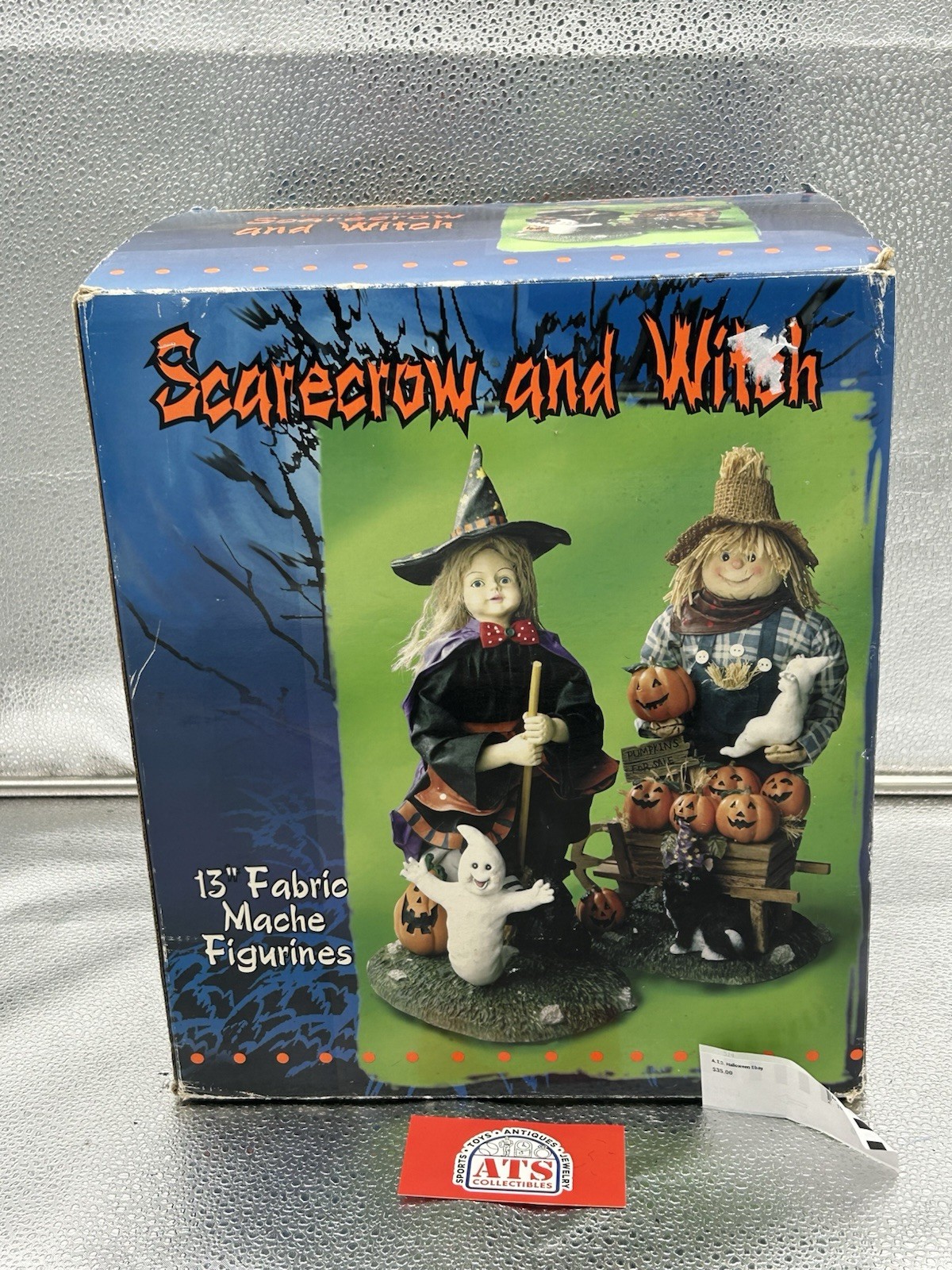 Vintage Halloween Witch & Scarecrow Fabric Mache Figurines 13\