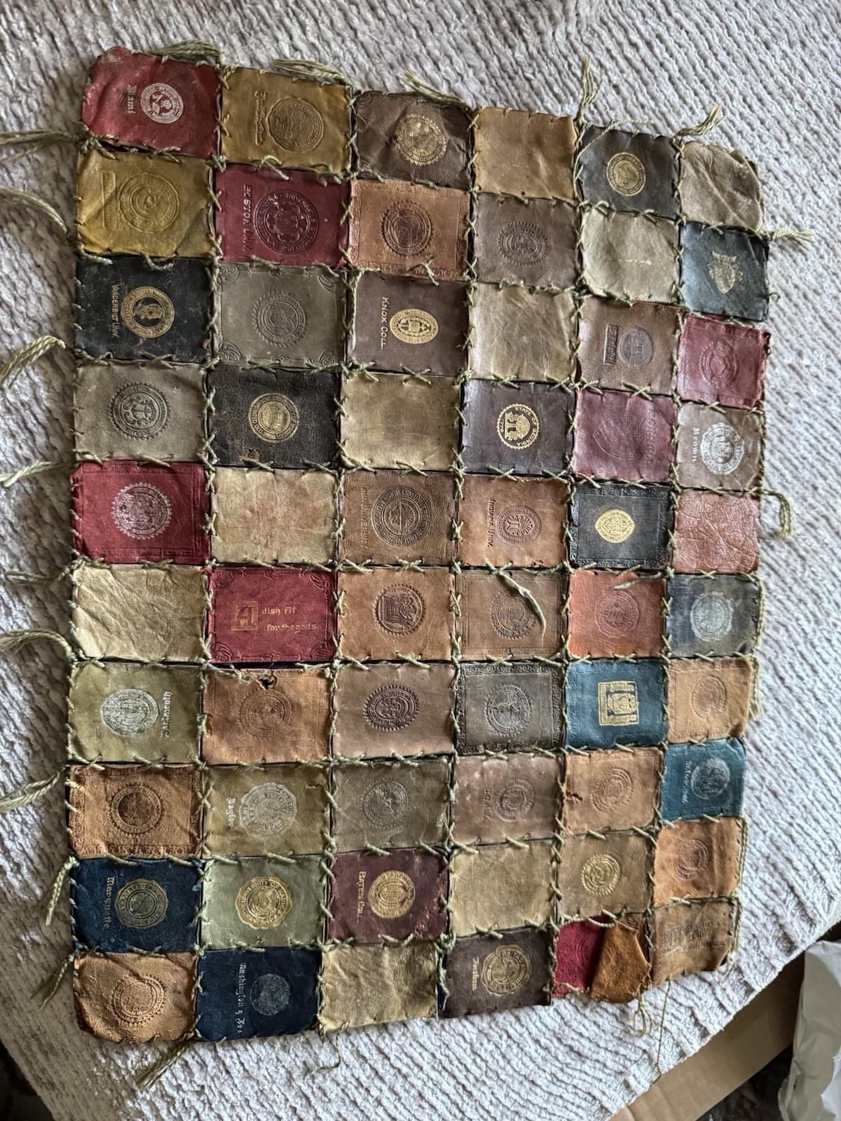 Antique University Tobacco Leather Quilt Pouch