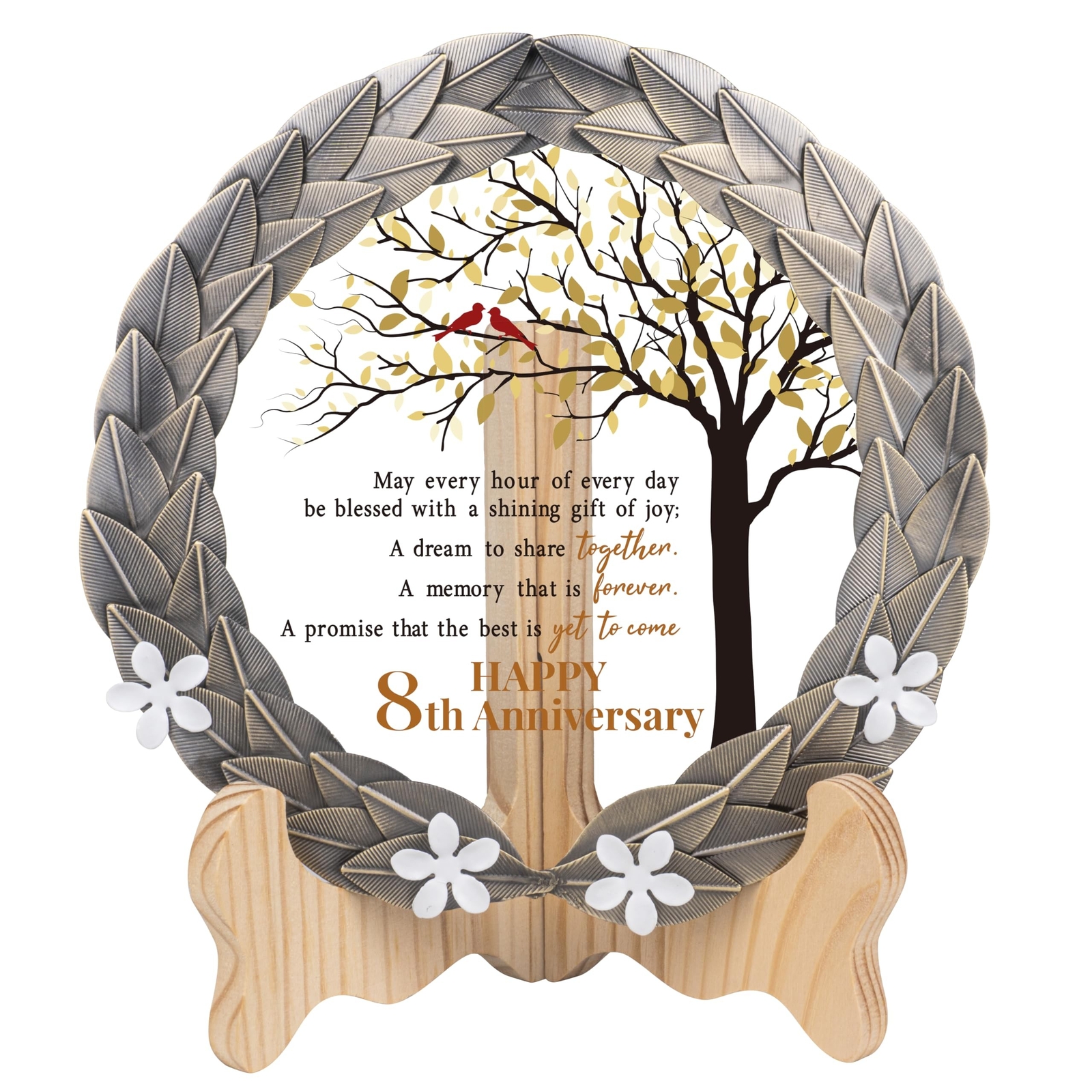 8th Anniversary Wedding Gifts Crystal Plate with Bronze Leaf Wreath - 8 Years...