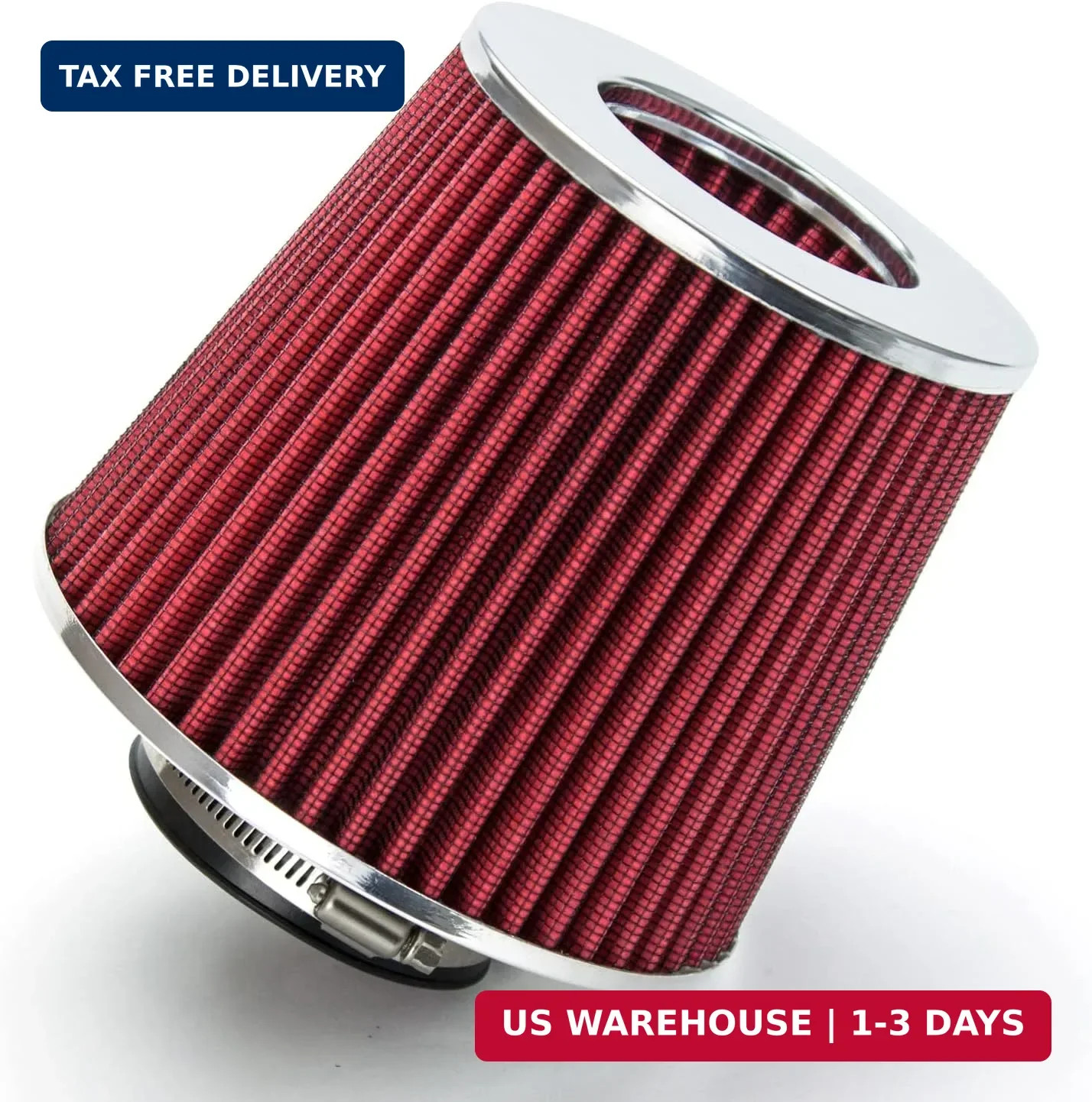 RED Universal Clamp-On Air Intake Filter Dry Washable Cone Air Filter Replacemen