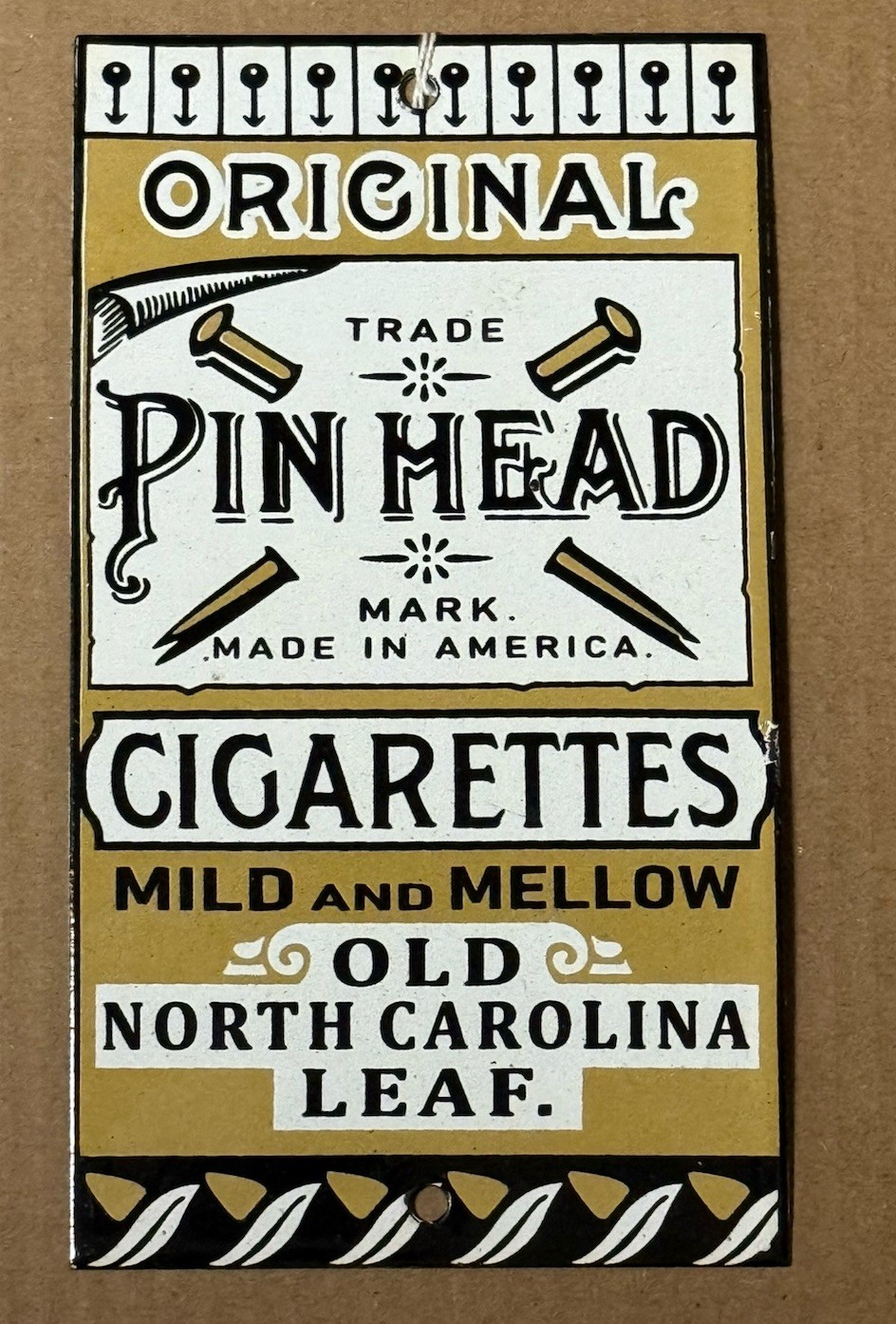 Vintage Original Pin Head Cigarettes Porcelain Advertising Sign North Carolina
